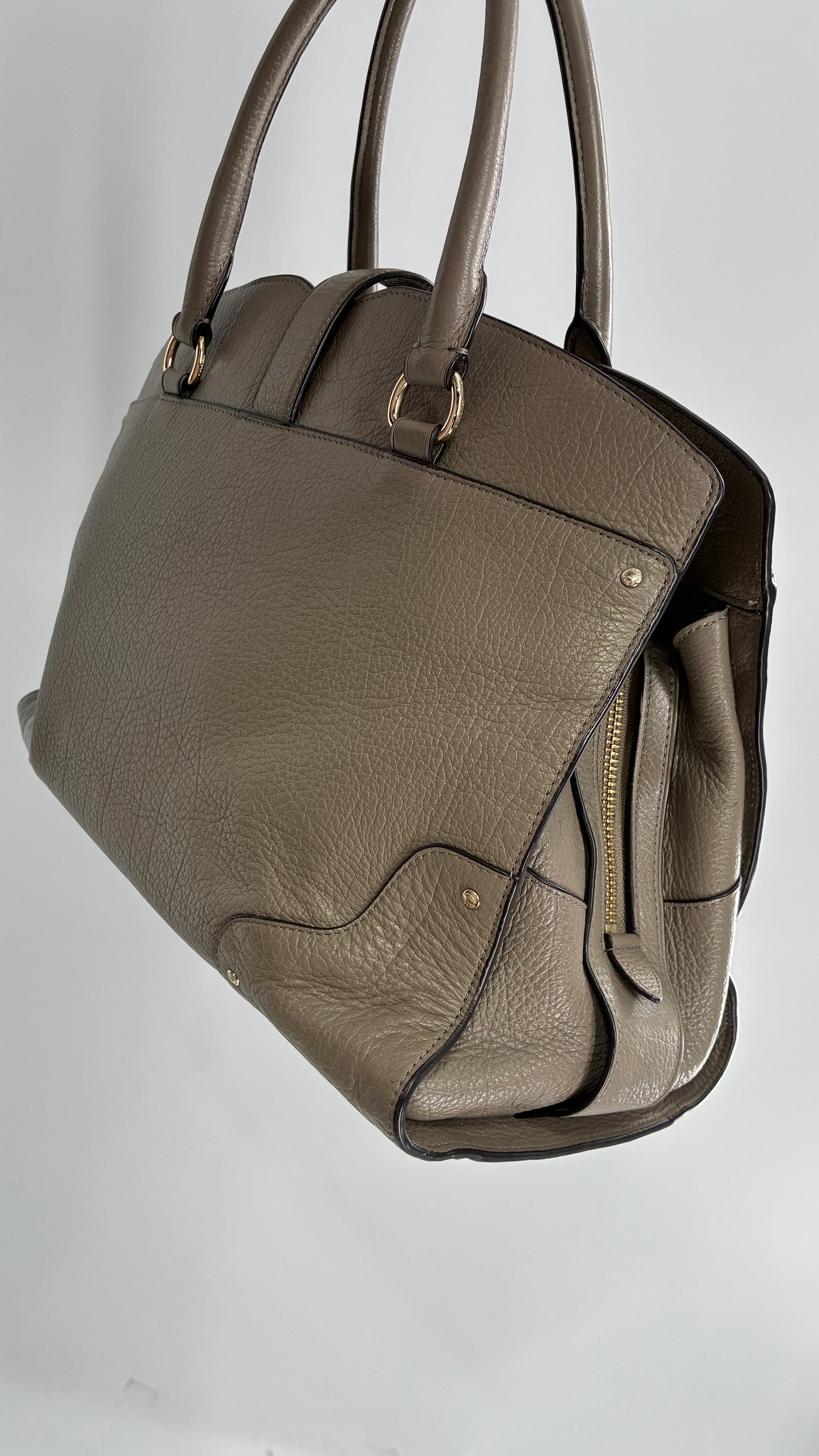 COACH Mercer Satchel 30in Grain Taupe Leather Bag with Multiple Sections and Pockets