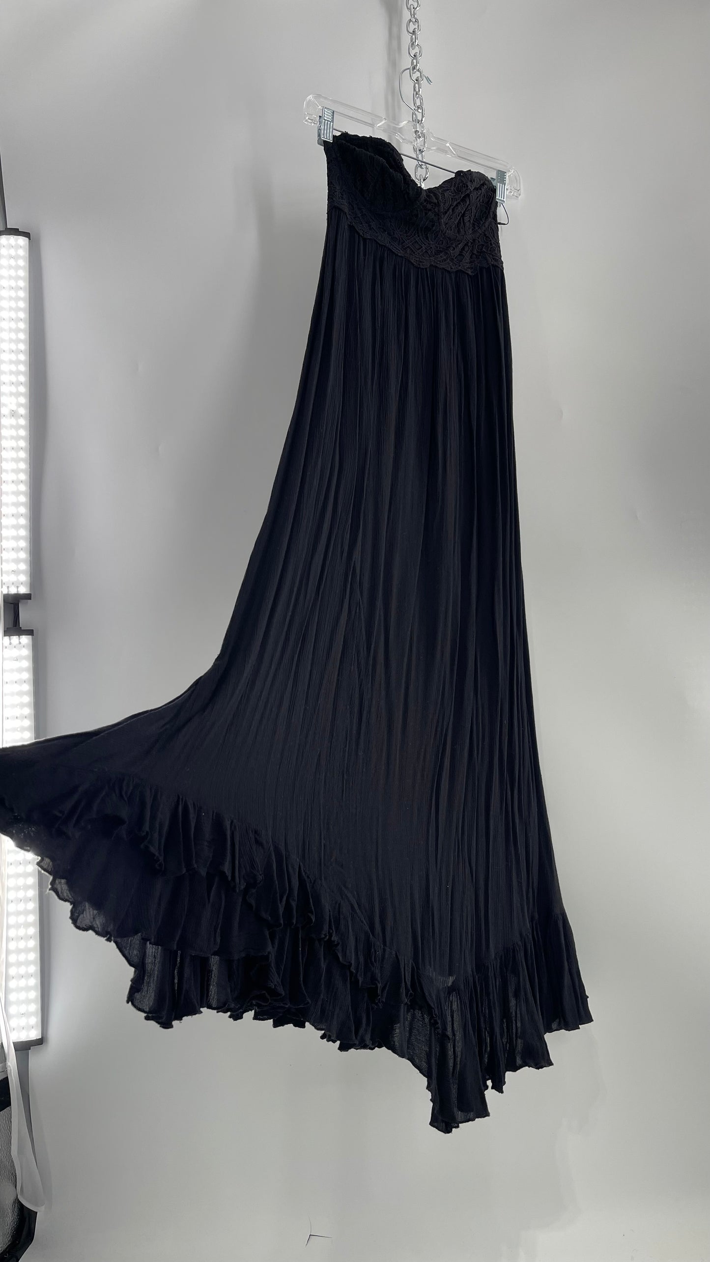 Free People Adella Black Full Length Maxi Dress (Small)