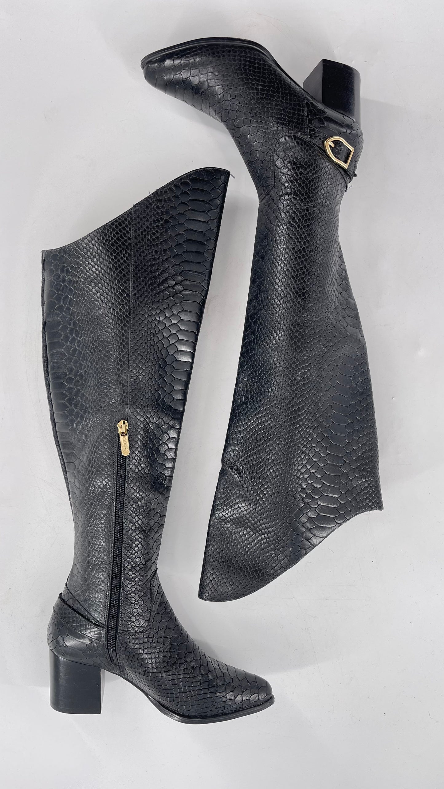 ORCADE Genuine Brazilian Leather Crocodile Embossed/Textured Knee High Boots (5)