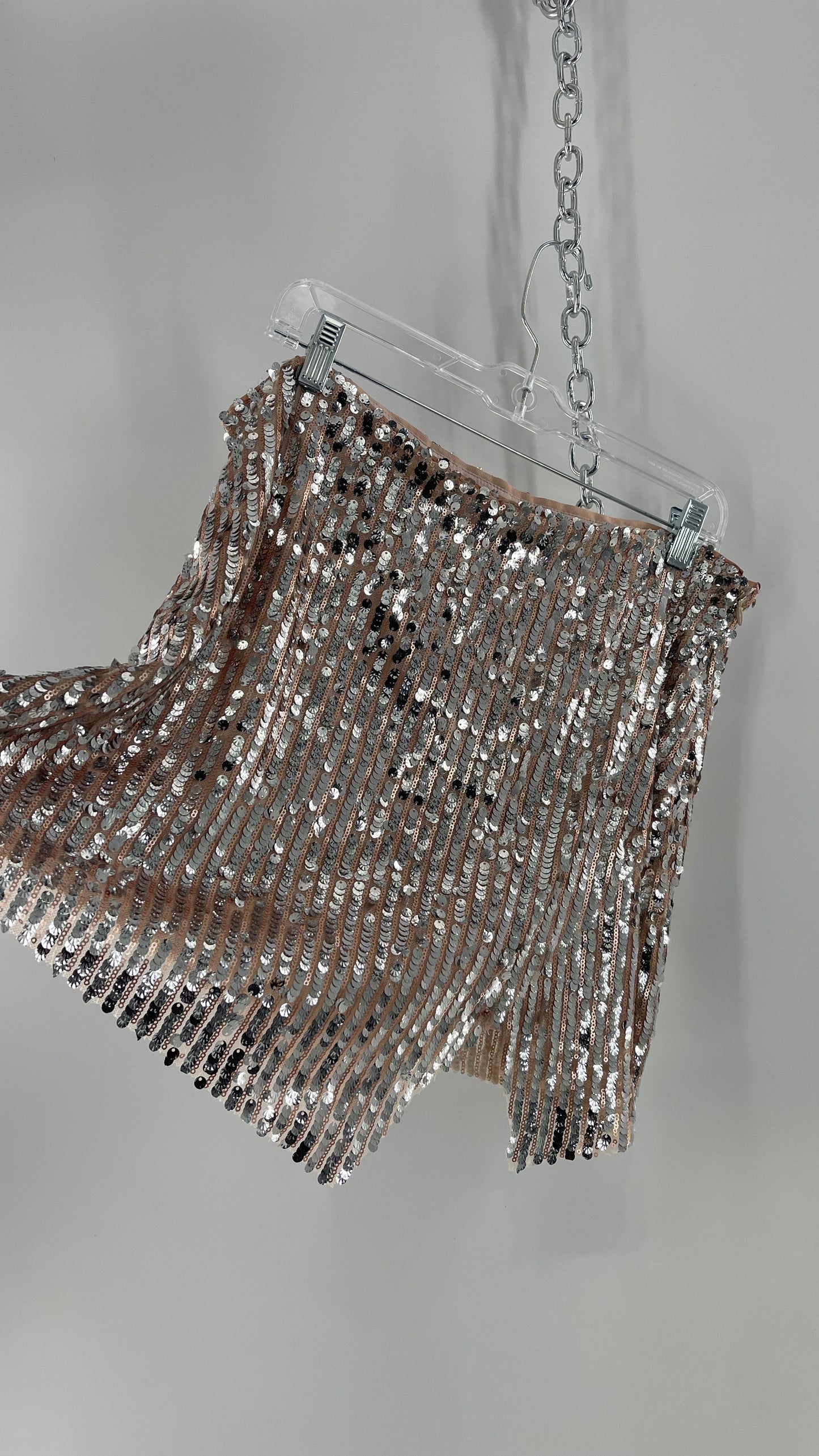Free People Silver and Nude Sequin Shimmer Mini Skirt (14)