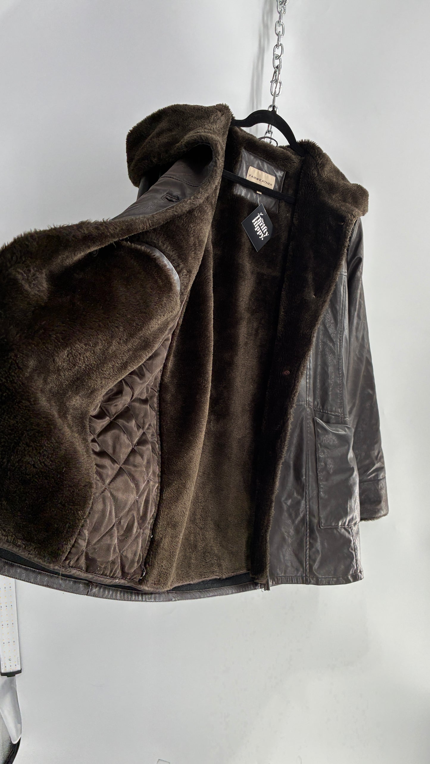 Vintage Vegan Leather FAIRWEATHER Faux Fur Lined Jacket (Large)