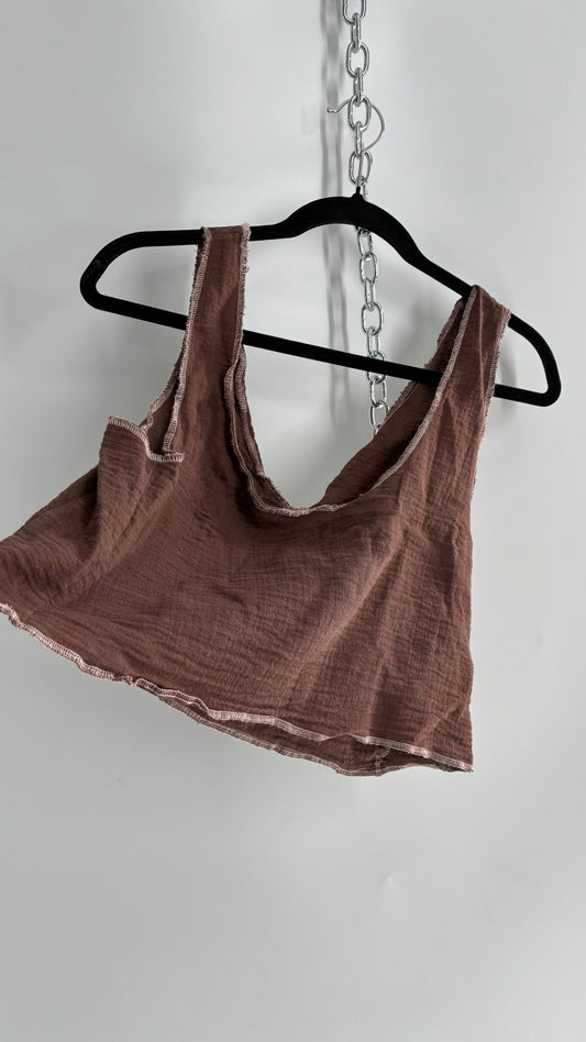 Urban Outfitters White Cotton/Gauze Cropped Tank (Large)