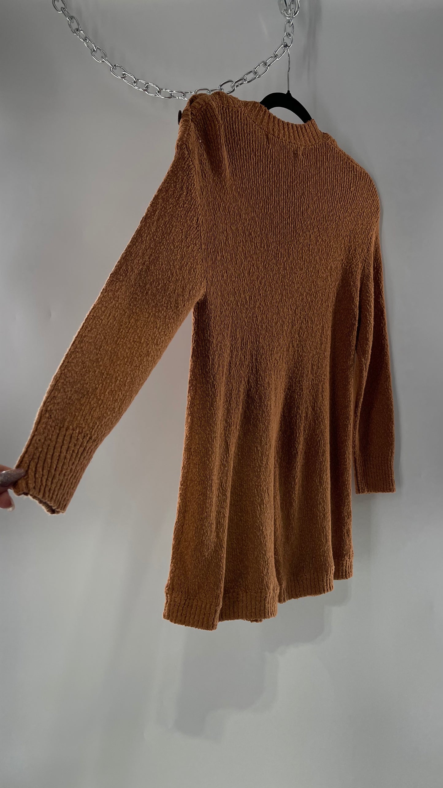 Free People Mustard/Tan Knit Button Shoulder Romper/Playsuit/Jumpsuit (XS)