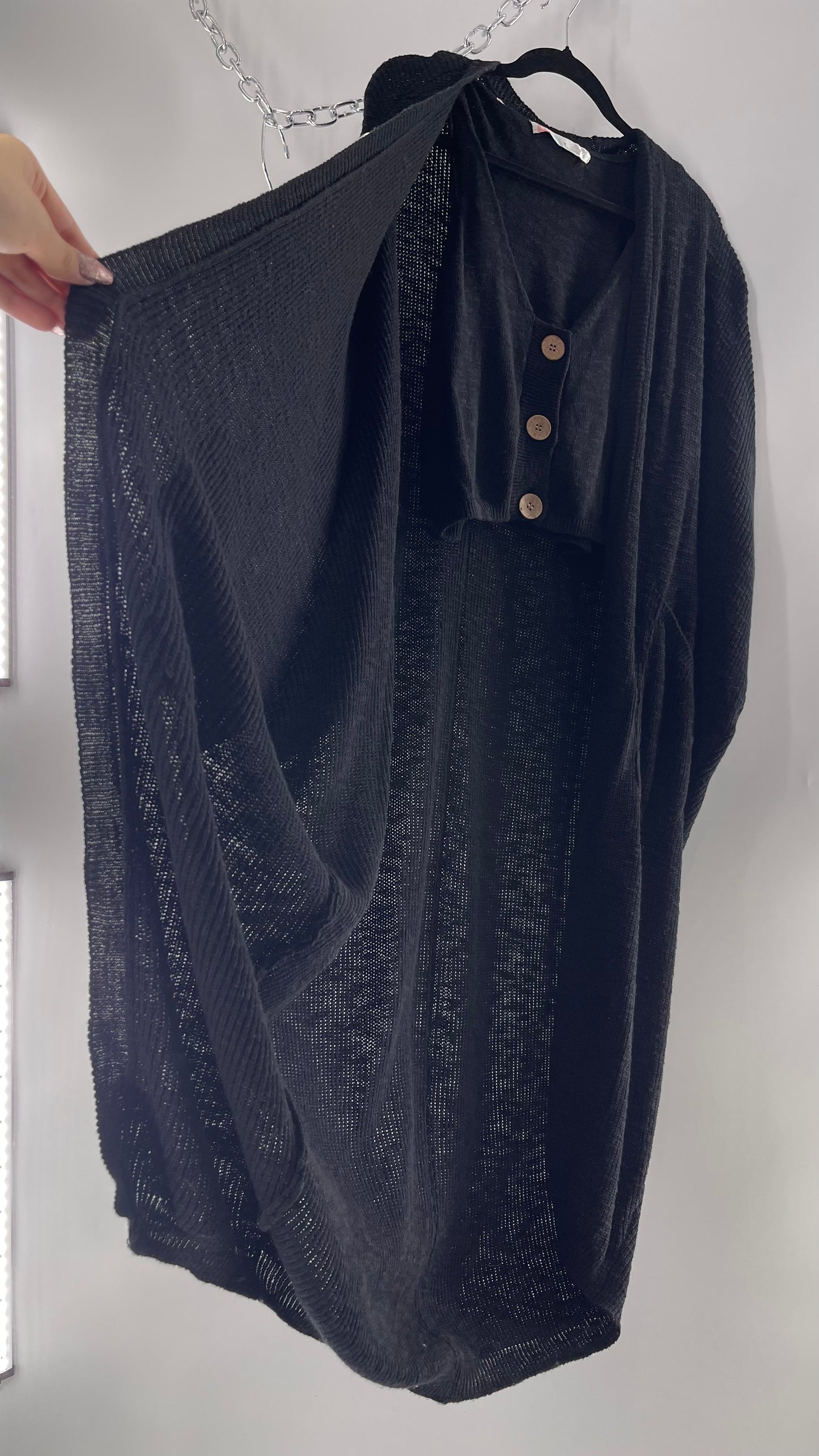 Free People Kai 3 piece Black Knit Cardigan, Tank, Shorts Set with Extra Button Never Worn (Medium)