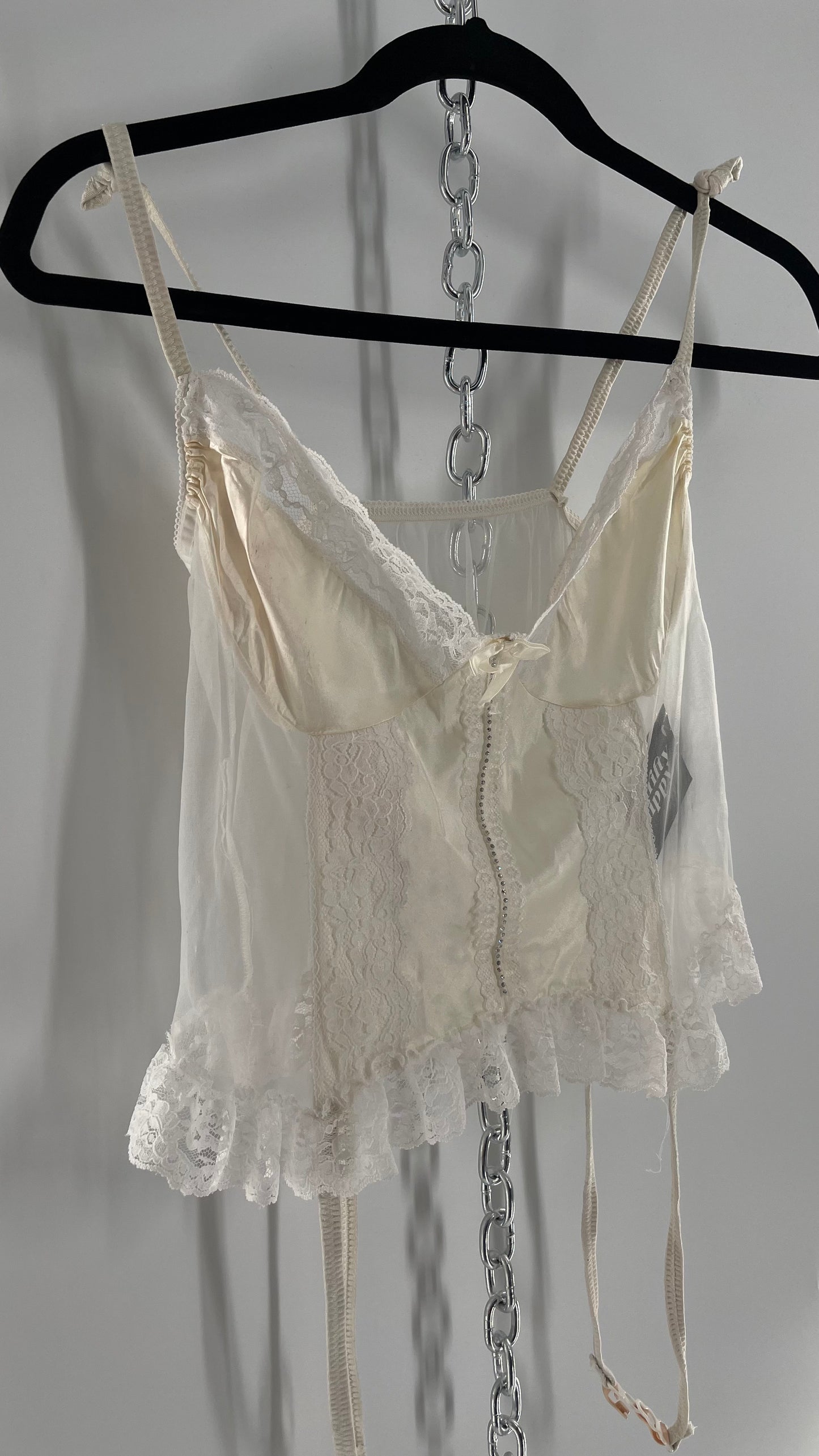 Nani Flower Vintage Delicate Ruffles + Rhinestones Lace + Mesh Babydoll (M)
