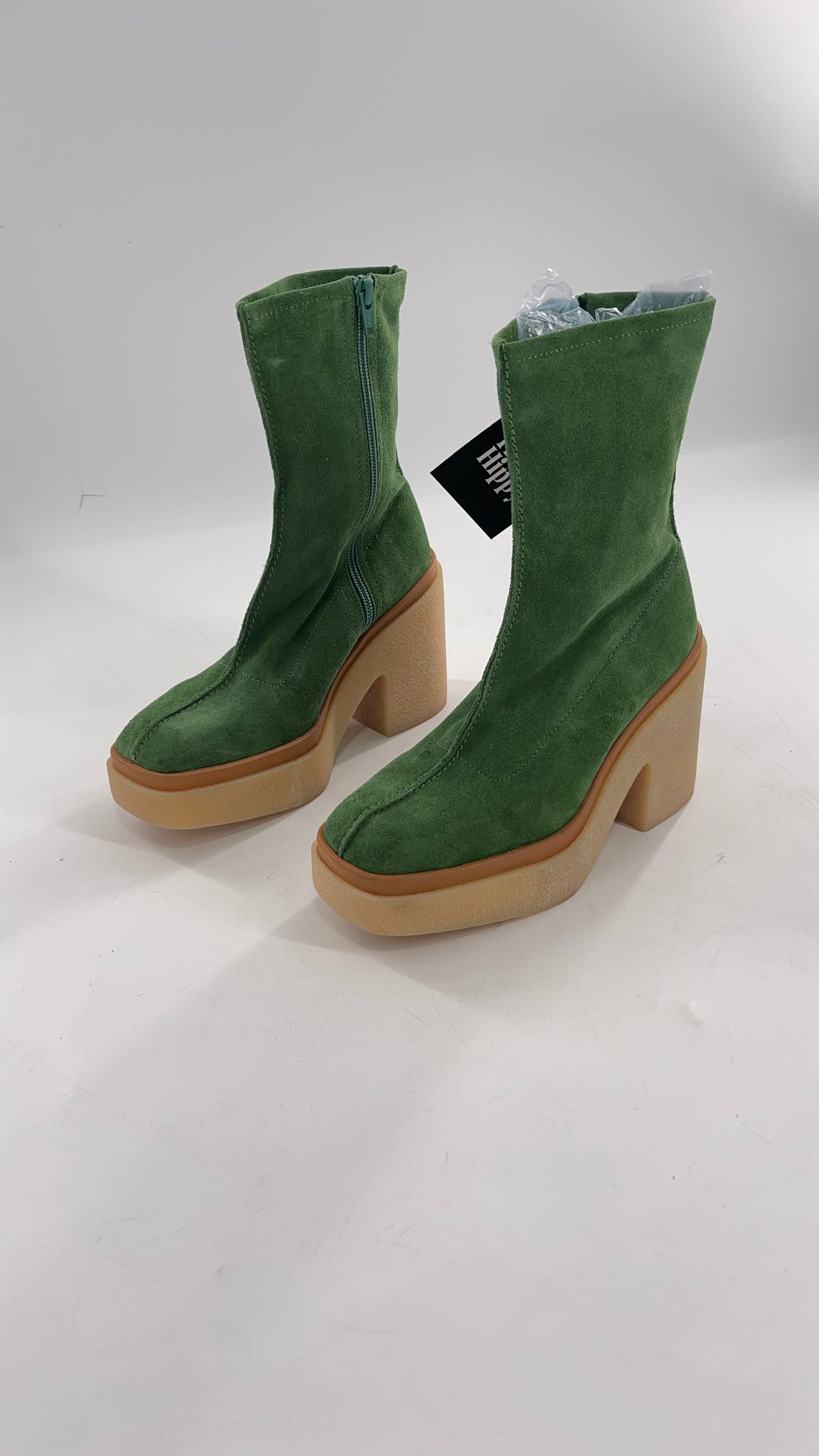 Free People Green Gigi Suede Leather Rubber Heel Boot (36.5)