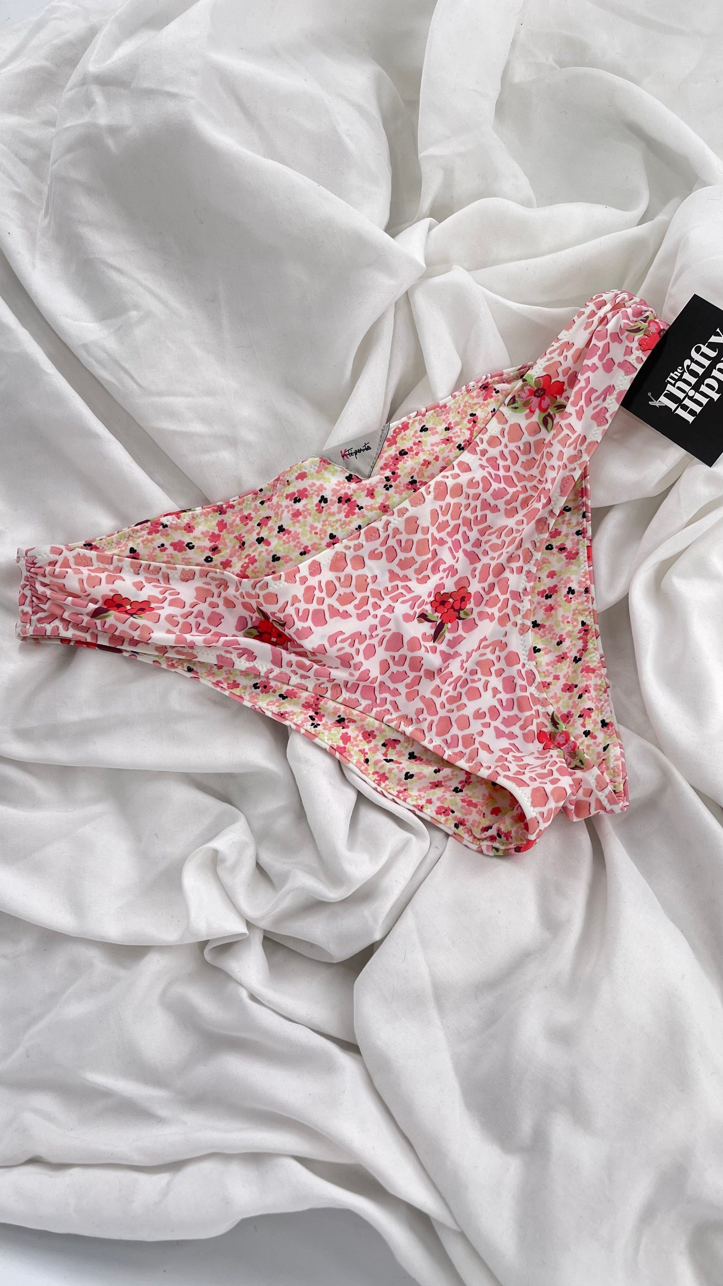 K ti per te Reversible Pink Floral Animal Print Swim Bottoms (Large)