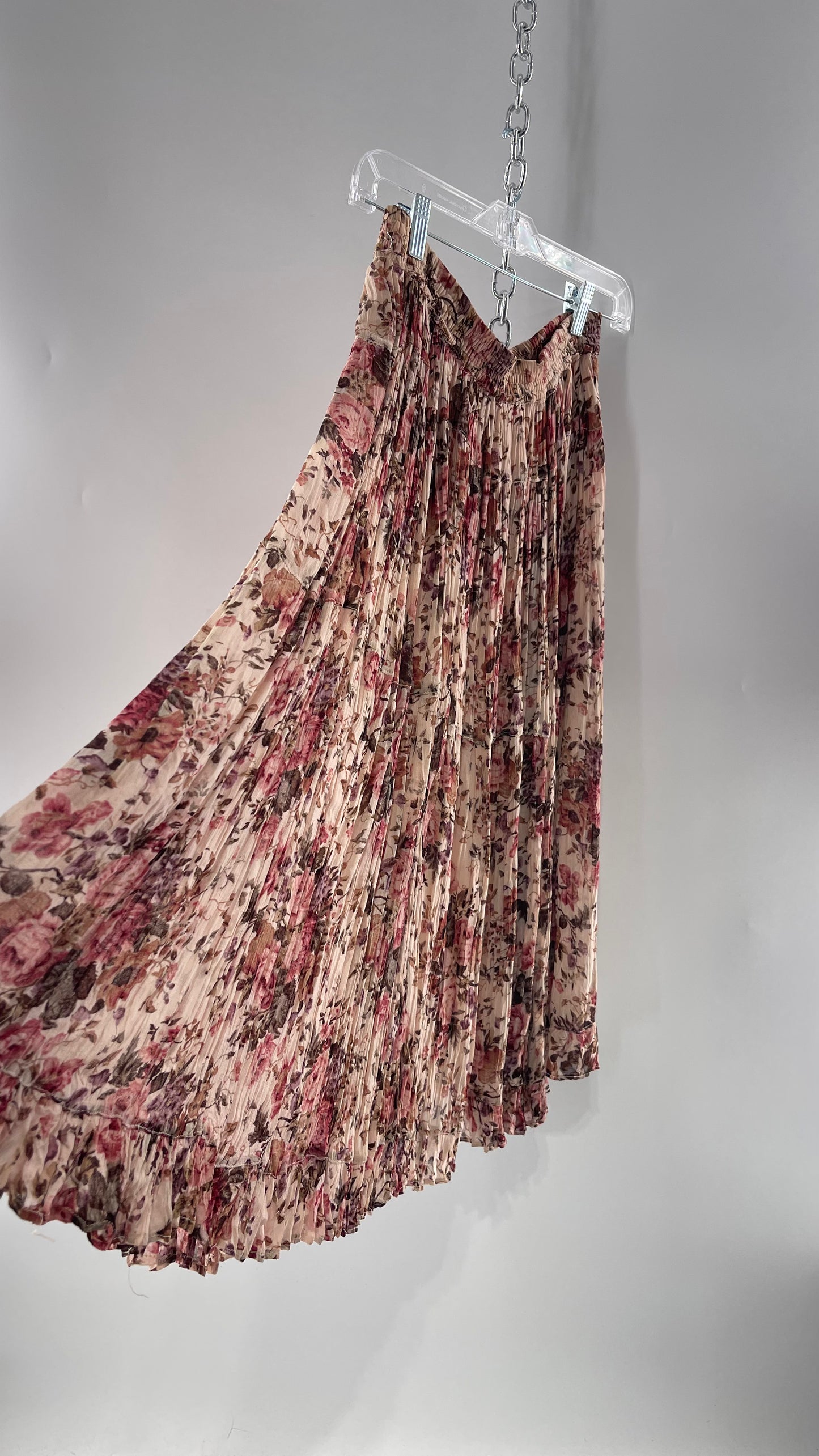 Vintage Hand Made Romantic Pink Floral Skirt (L)