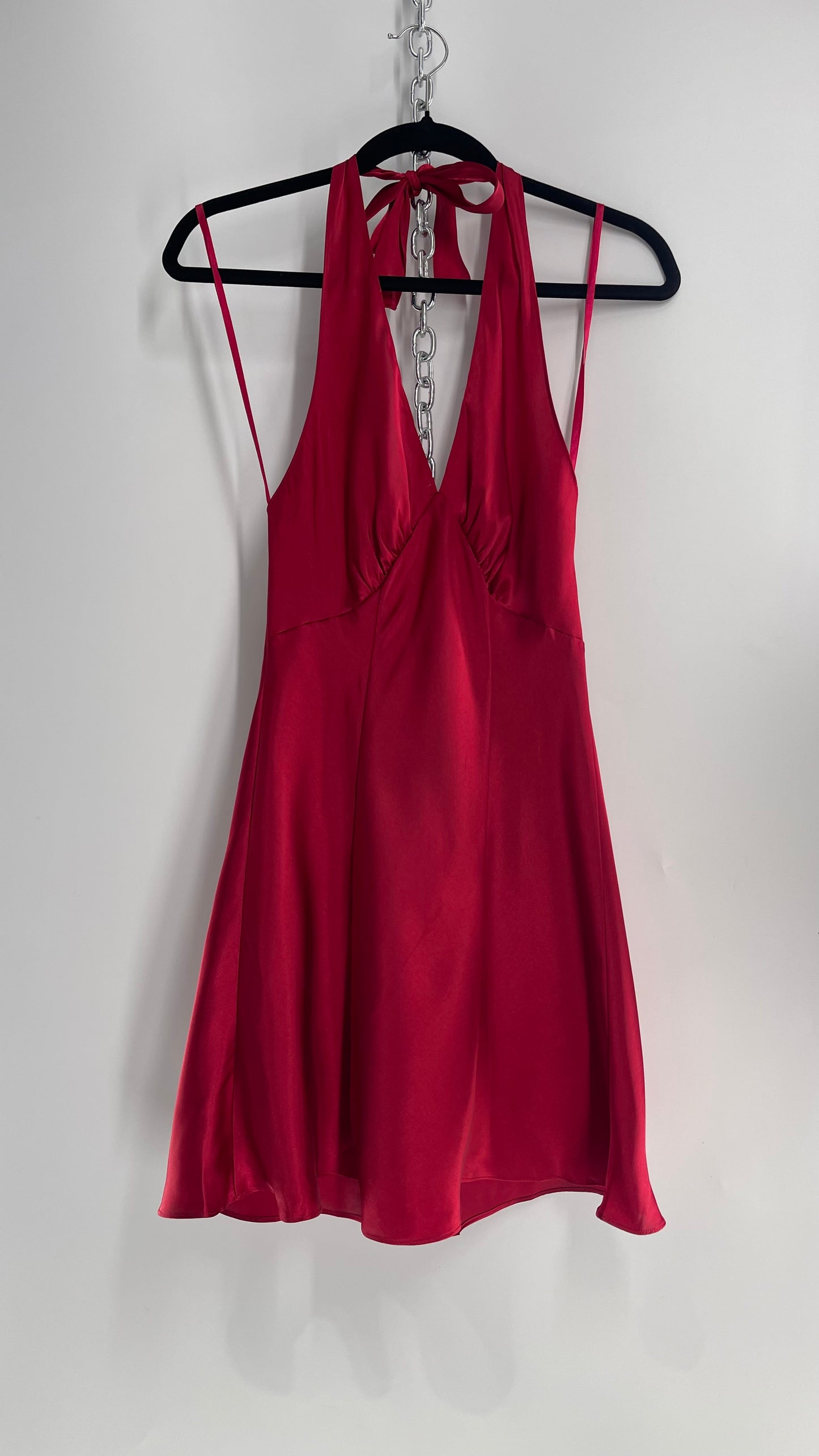 Vintage Fredericks of Hollywood Red Satin Slip Mini (Small)