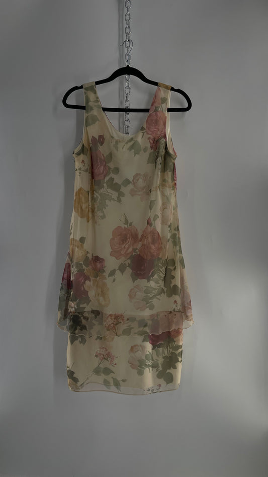 1990s Vintage Off White Muted Florals Dress + Cape Set (16)