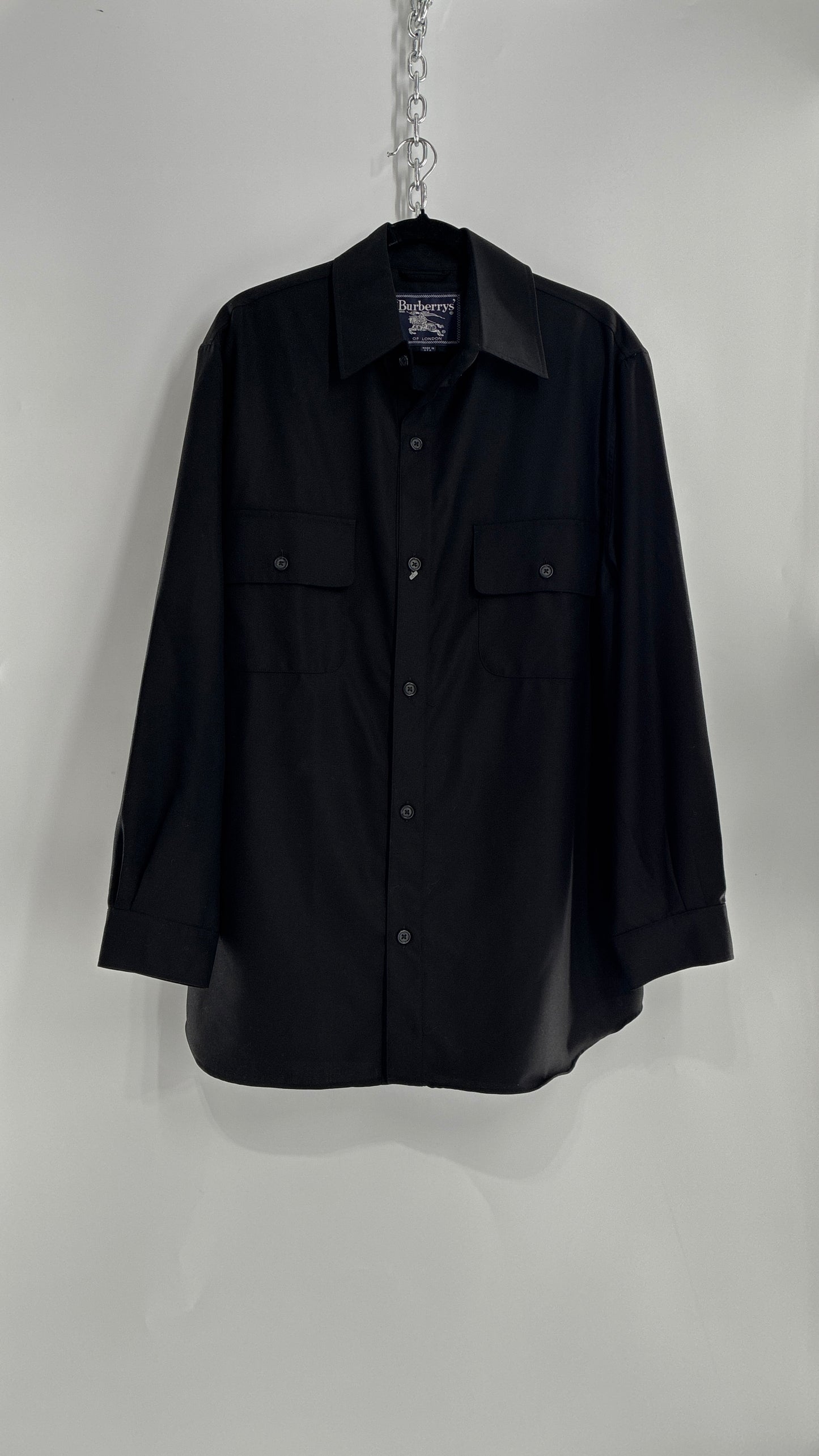 Vintage BURBERRY Black 100% Worsted Cashmere Button Up with Tags Attached (Small)