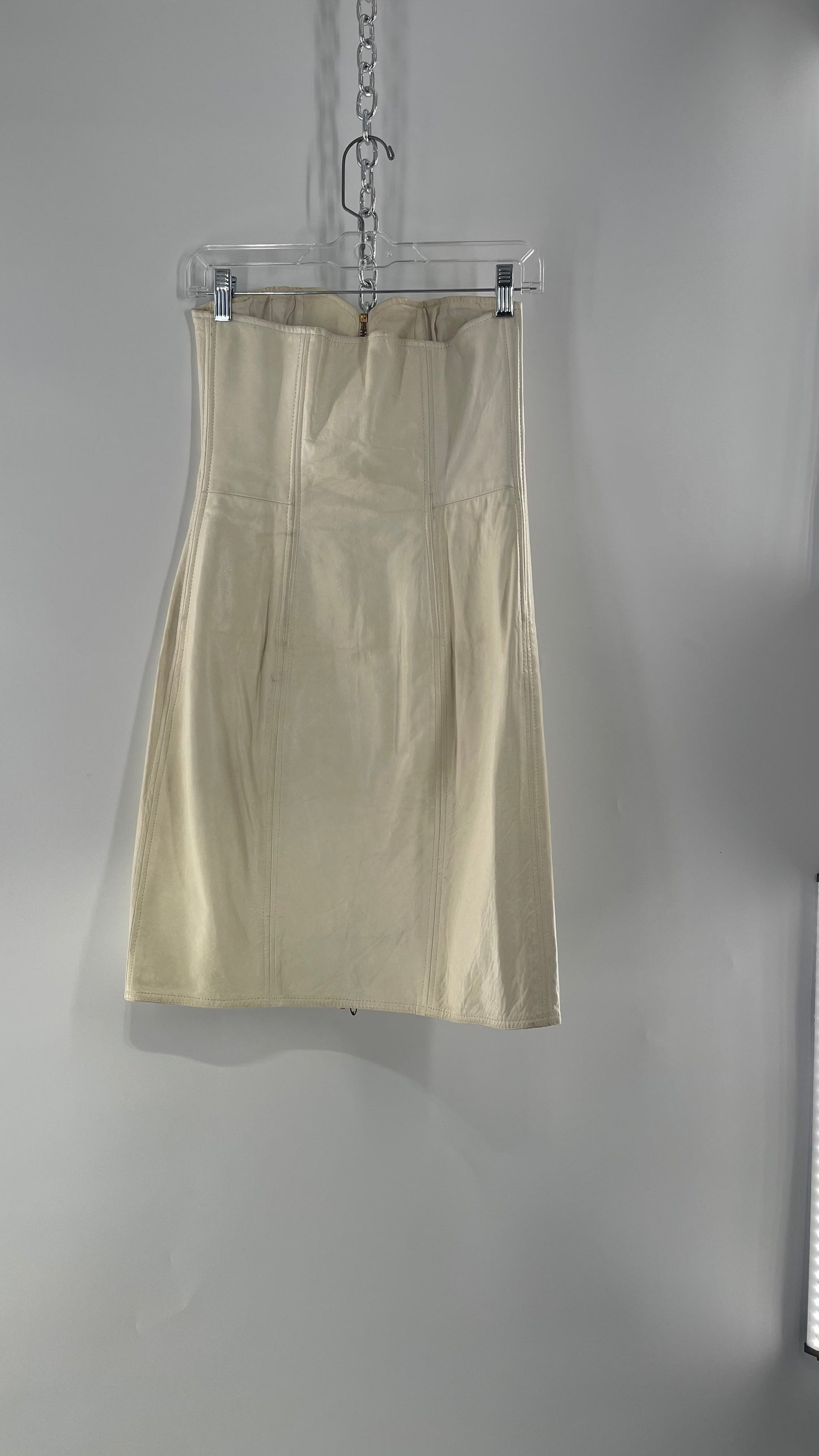Vintage White Leather Zip Front Mini Dress *Handmade* (Size Small/Medium)