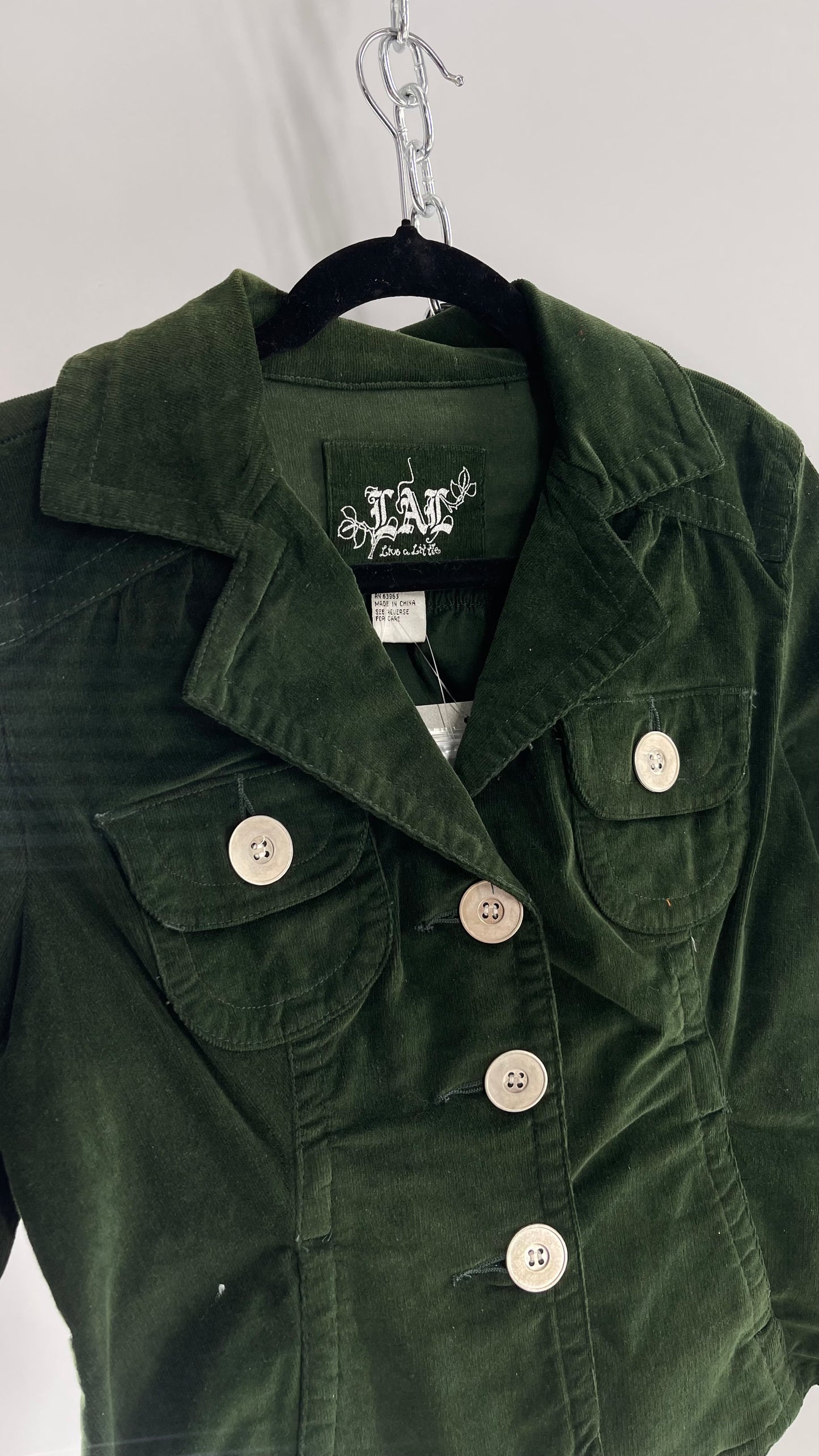 Deadstock VINTAGE 1990s Live a Little Green Corduroy Blazer Jacket with Tags Attached (Petite Medium)