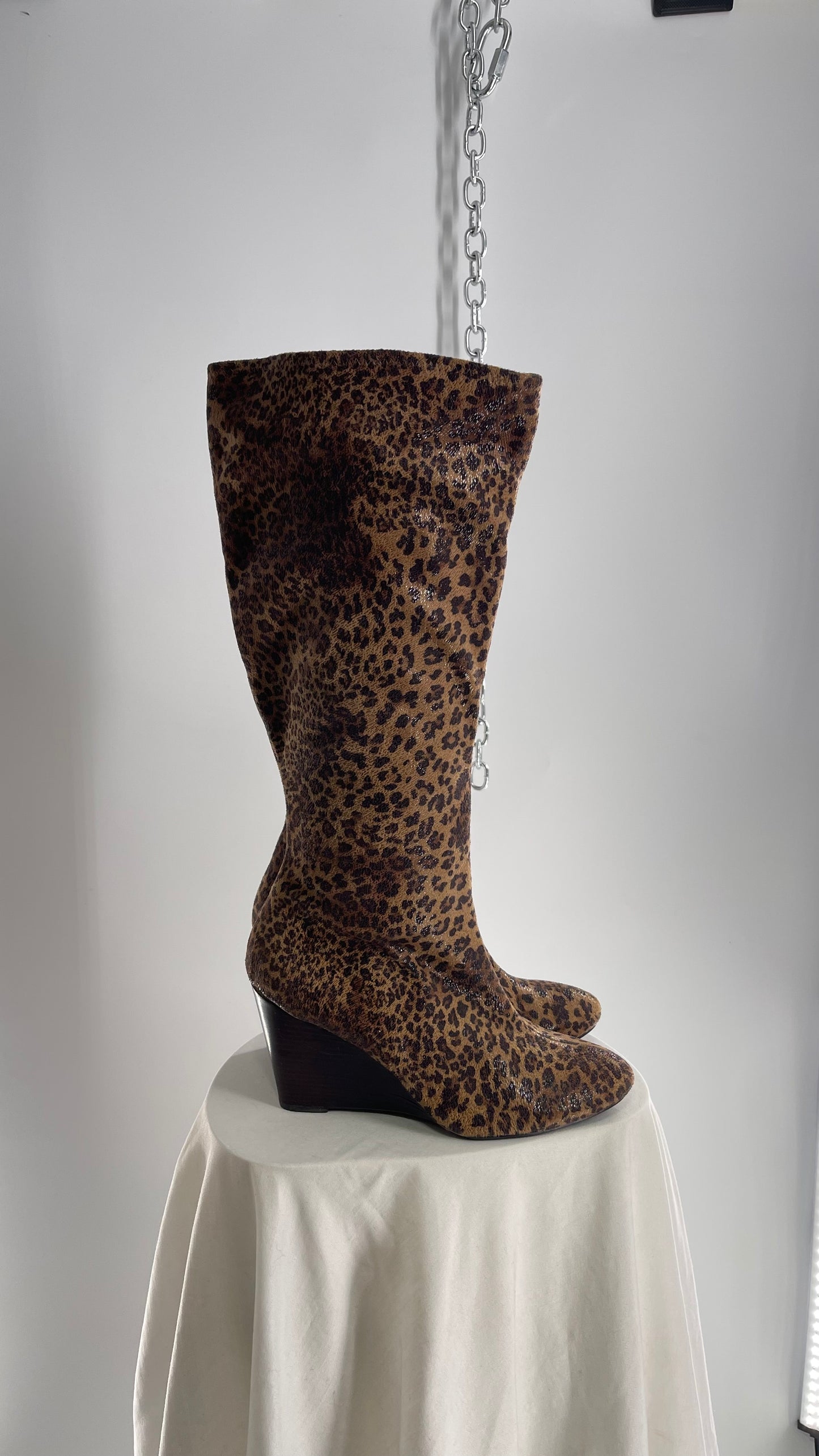 Vintage Impo Stretch Cheetah Sheen Wedge Heel Boots (10)