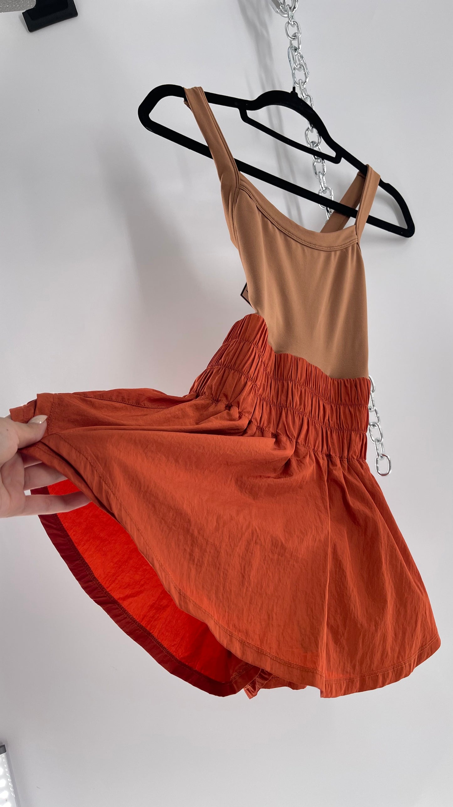 Free People Movement Tan Jumpsuit with Burnt Orange Parachute Shorts (XS)