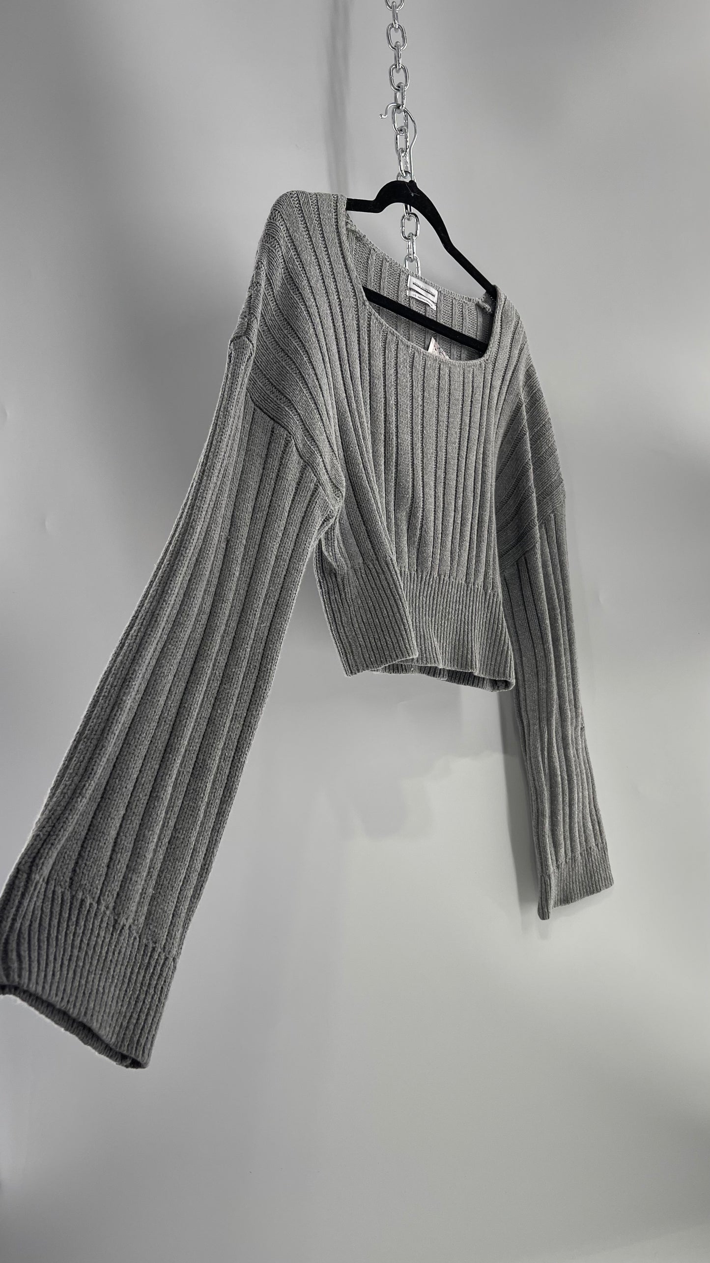 Urban Outfitters Grey Knit Ribbed Cropped Sweater (L)