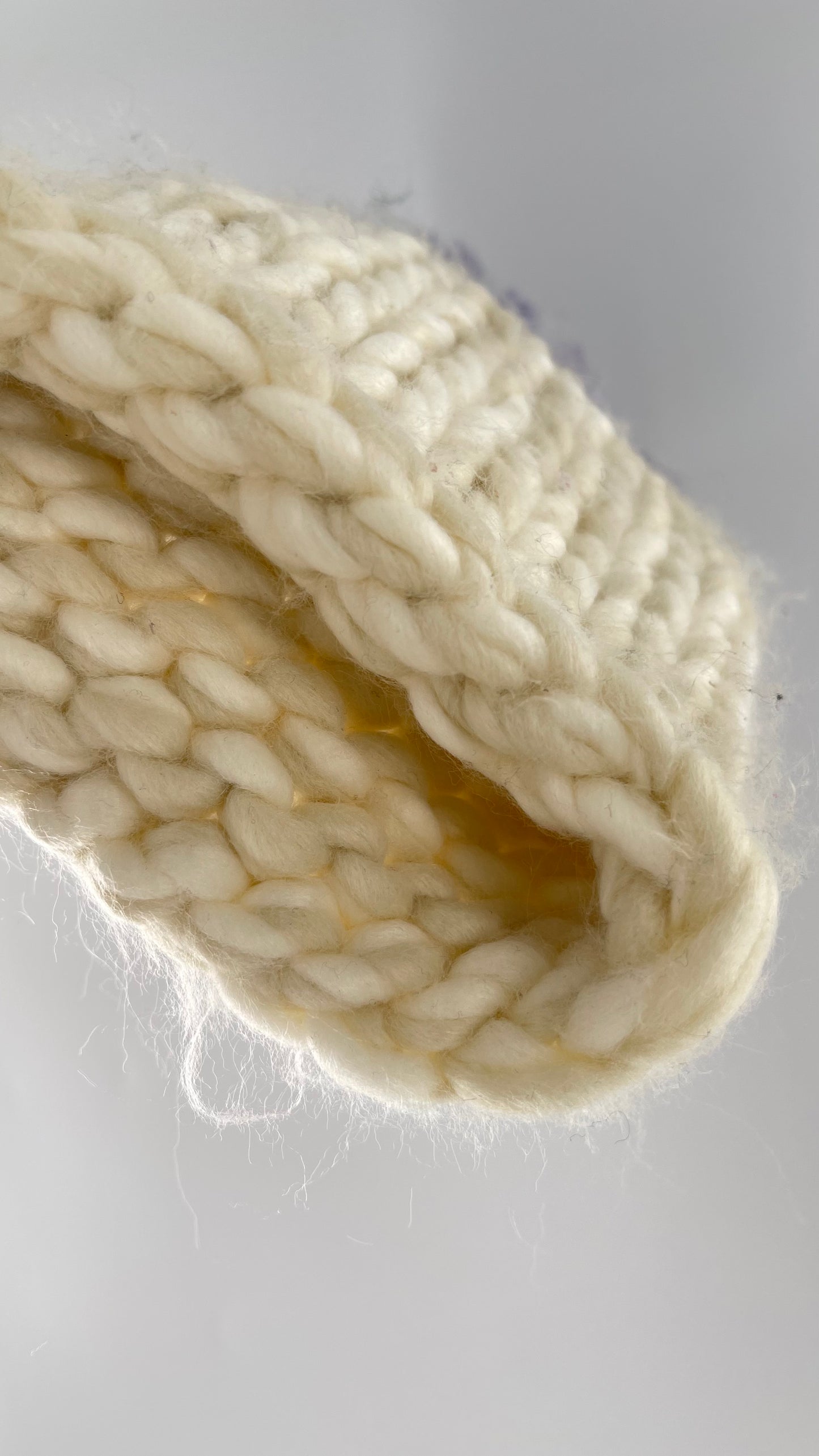 Free People White Knit Beanie with Lilac/Lavender Pom
