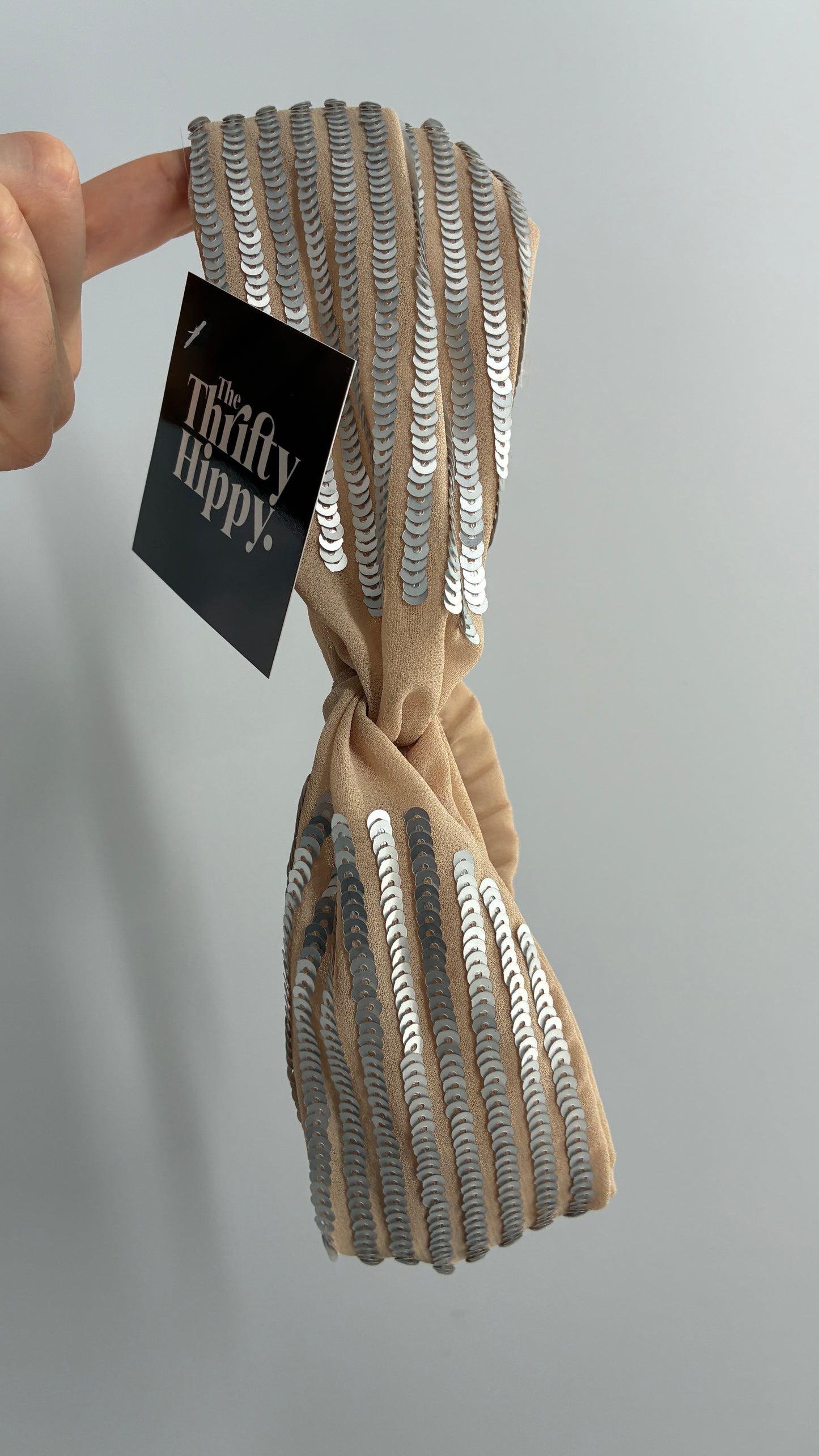 Nude Headband with Silver Sequin Details