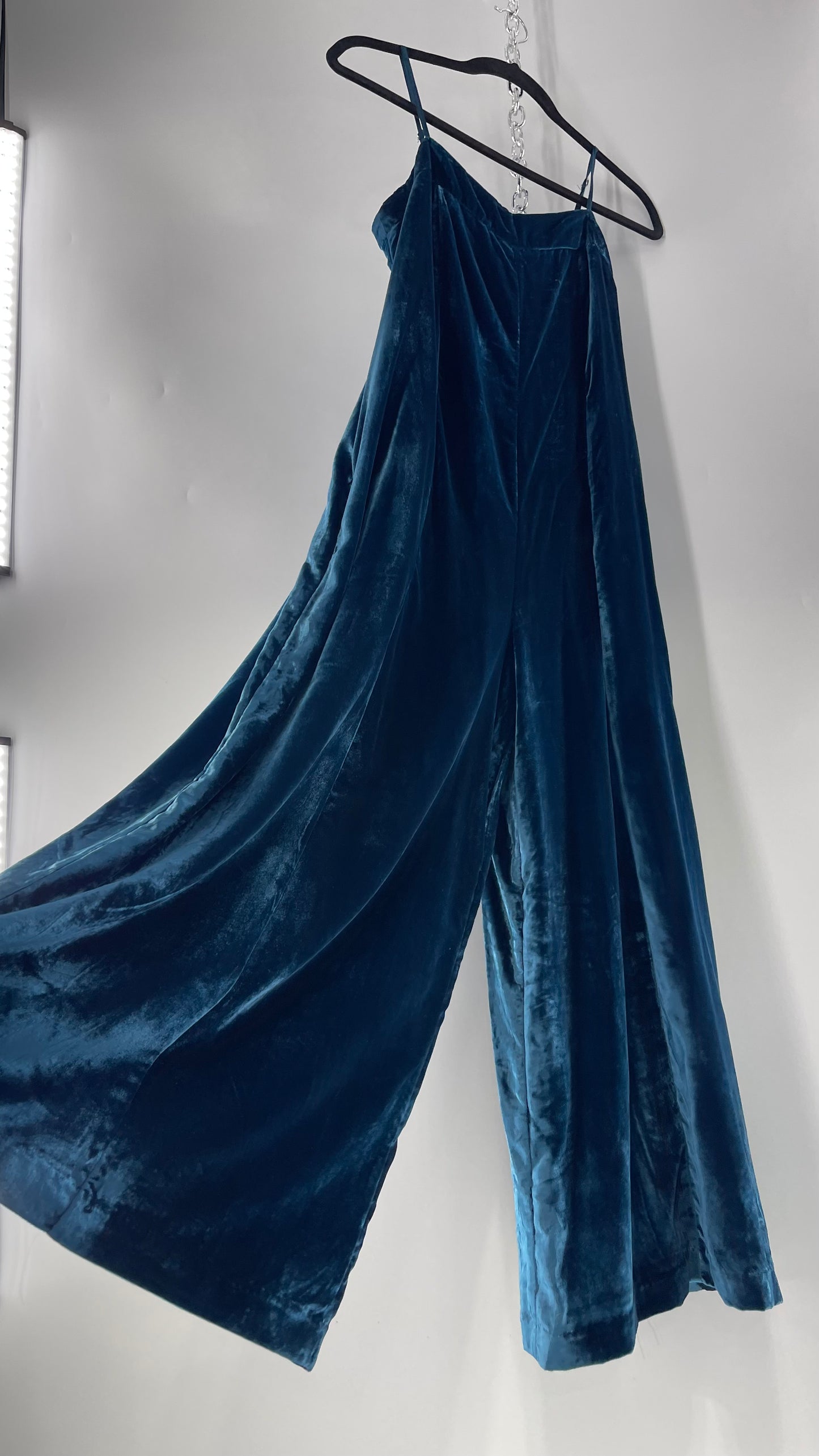 Anthropologie Blue Velvet Velour Wide Leg Jumpsuit (2)
