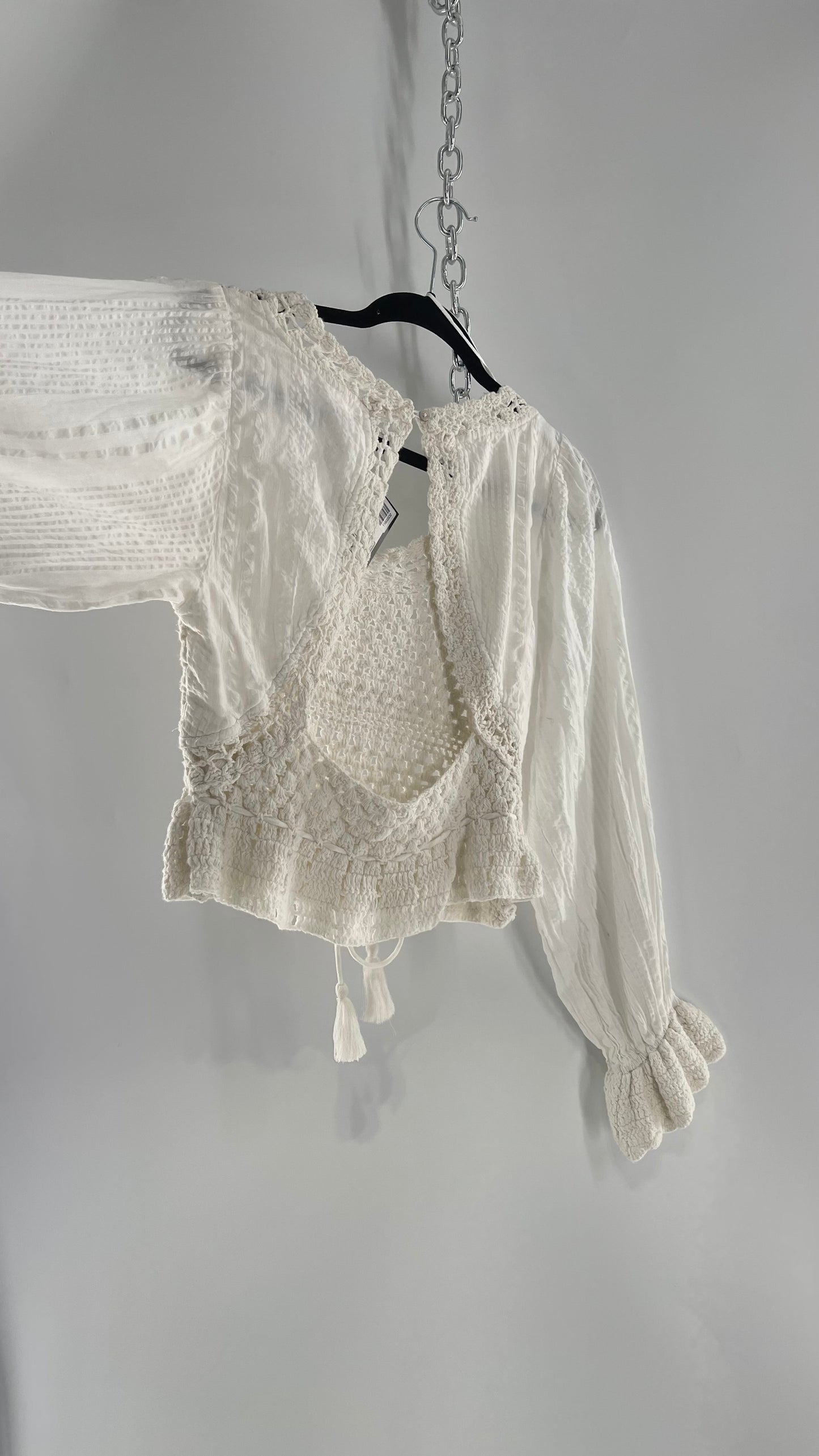 Free People White Crochet “Megan” Top (Small)