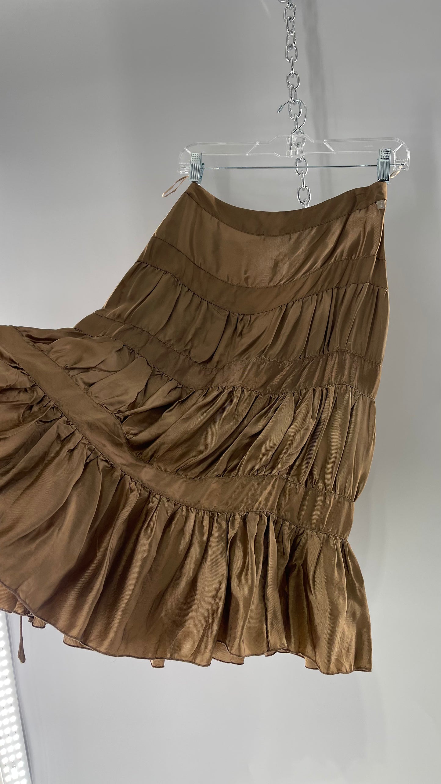 Ysatis Greece Bronze Metallic Fabric Skirt with Dainty Feminine Bow Detailing on Side (1)