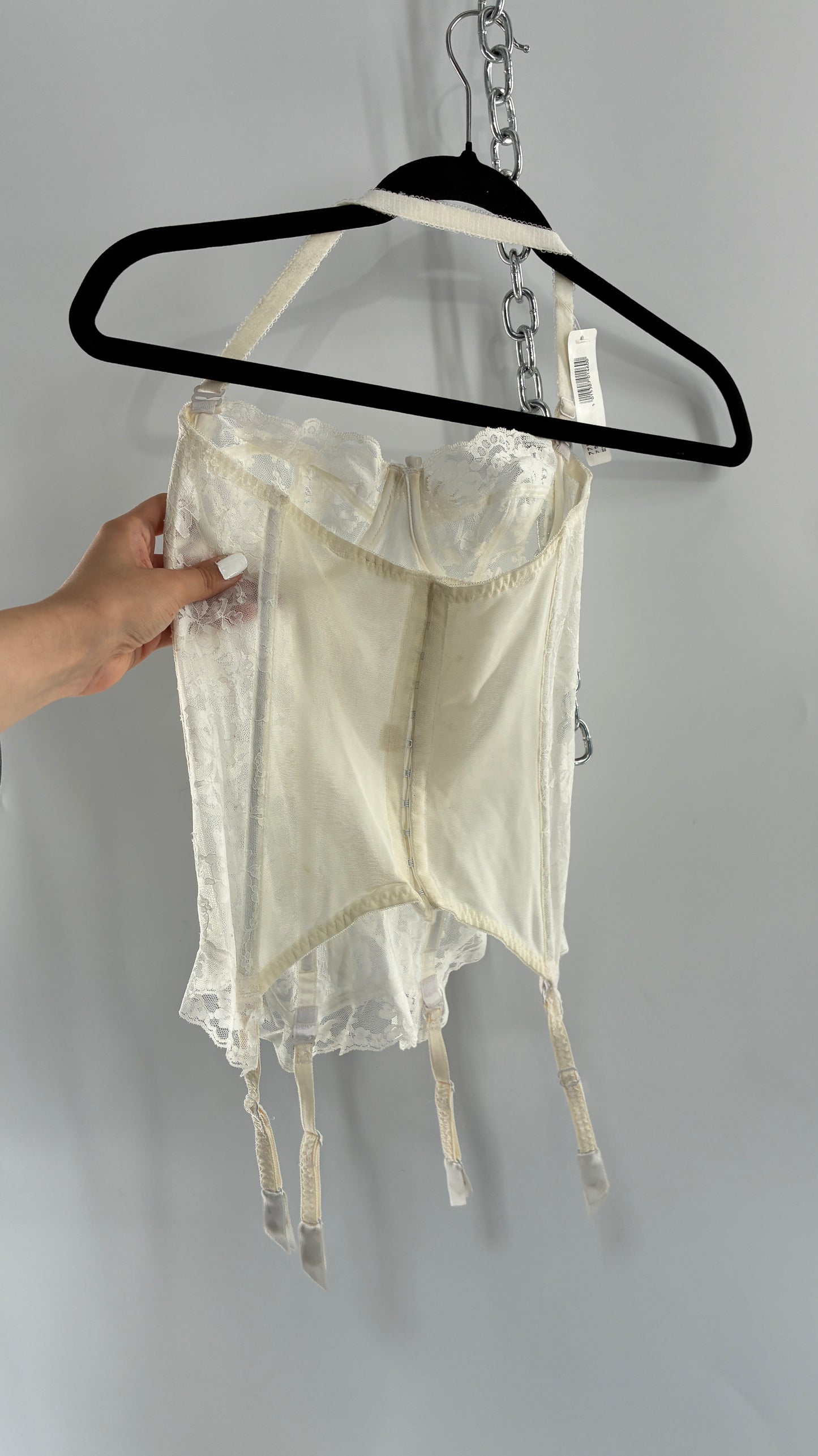 Deadstock Vintage 1950s GOSSARD Off White Lace Corset with Stocking Pulls (34A)