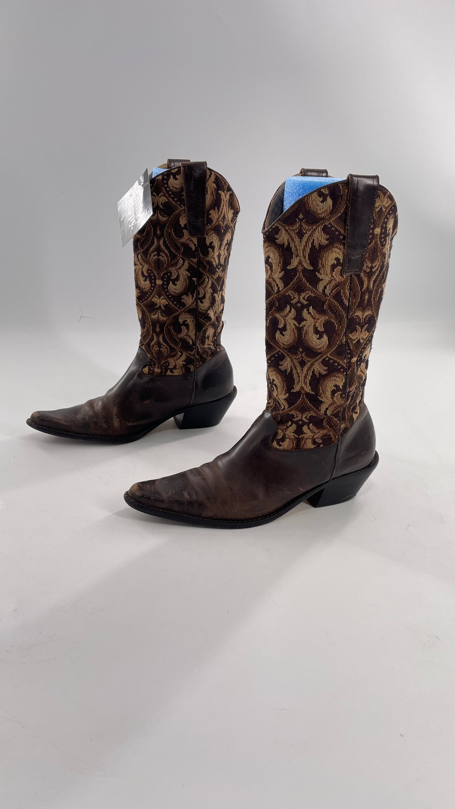 Vintage Matisse Brown Leather Tapestry Cowboy Boot (8.5)