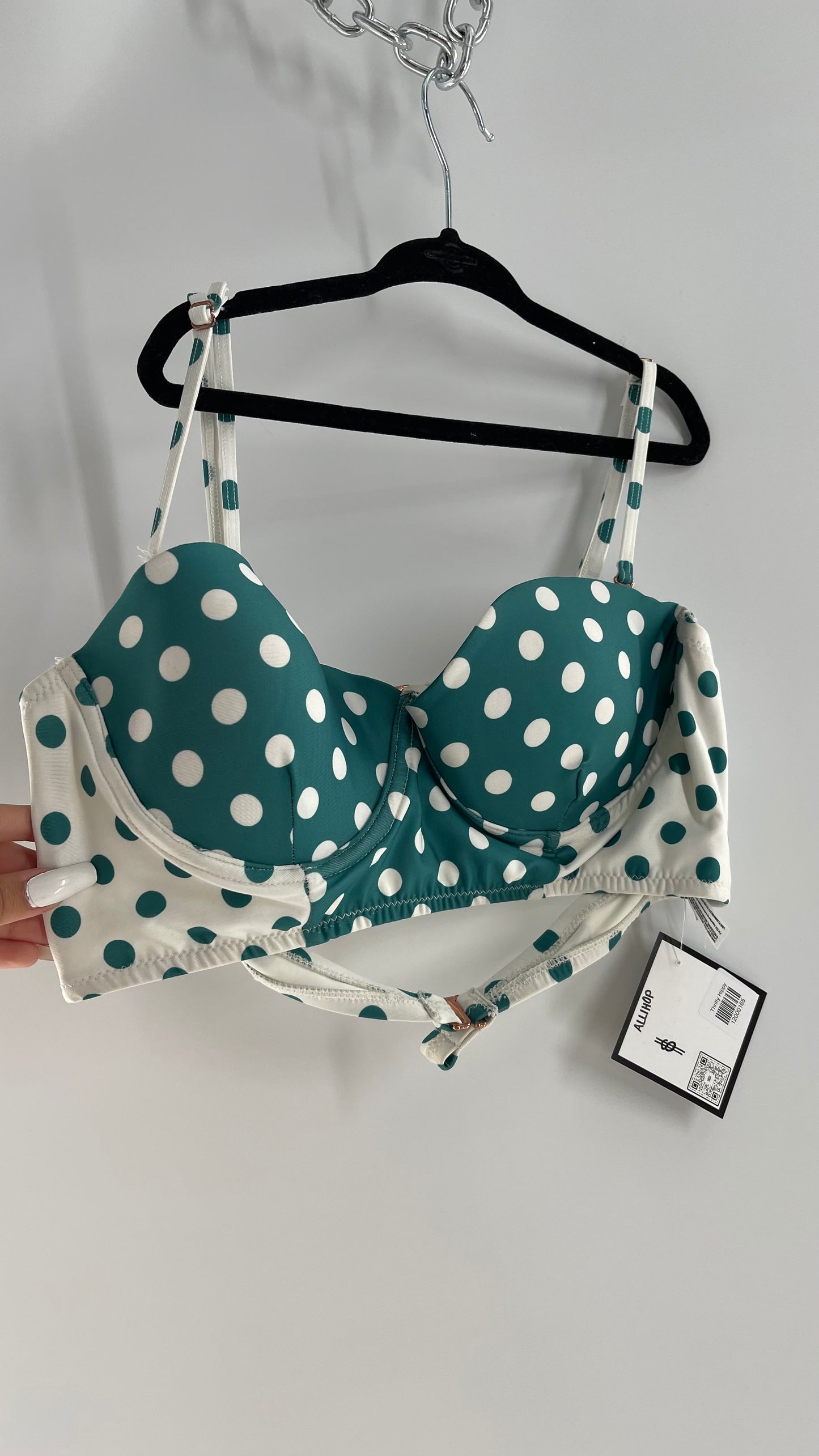 Anthropologie ALIHOP Green/White Polka Dot Underwire Swim Top (Large)