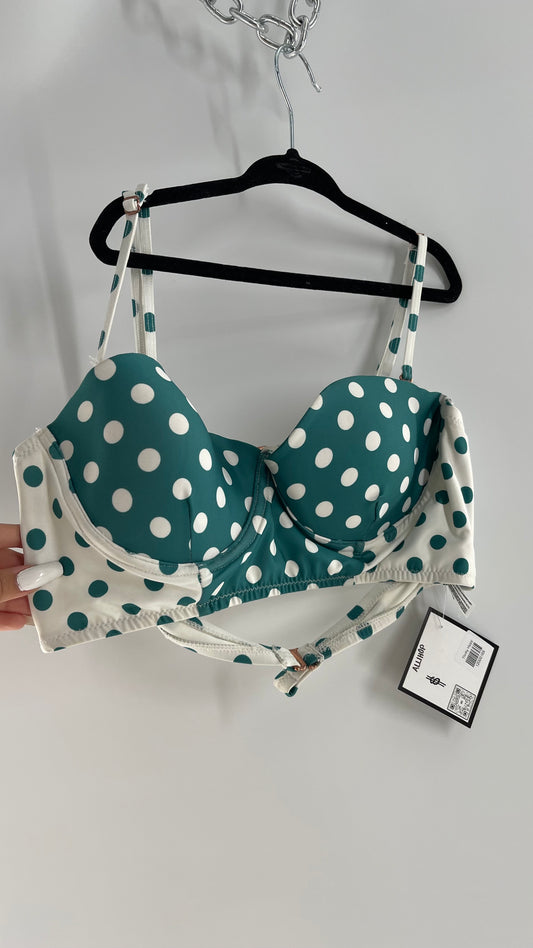 Anthropologie ALIHOP Green/White Polka Dot Underwire Swim Top (Large)