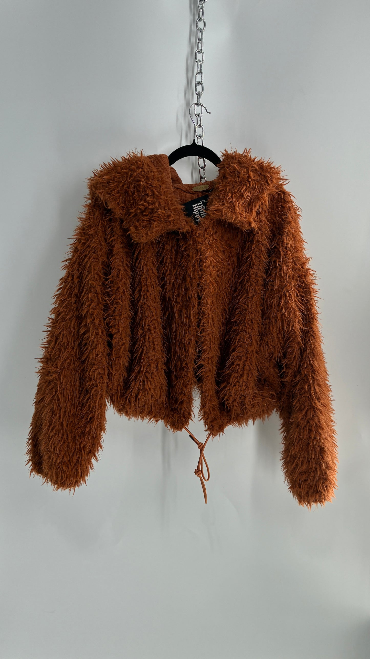 Free People Shaggy Hooded Bomber Style Jacket (Large)