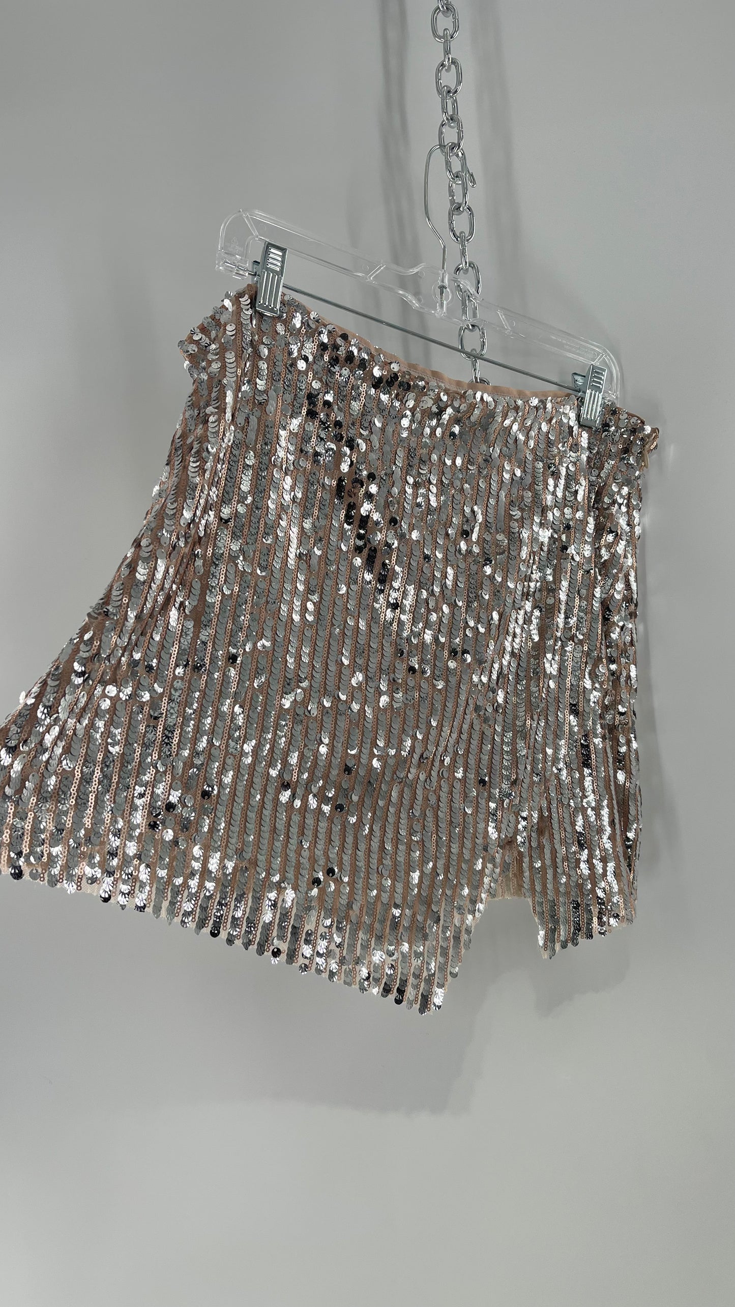 Free People Silver and Nude Sequin Shimmer Mini Skirt (14)