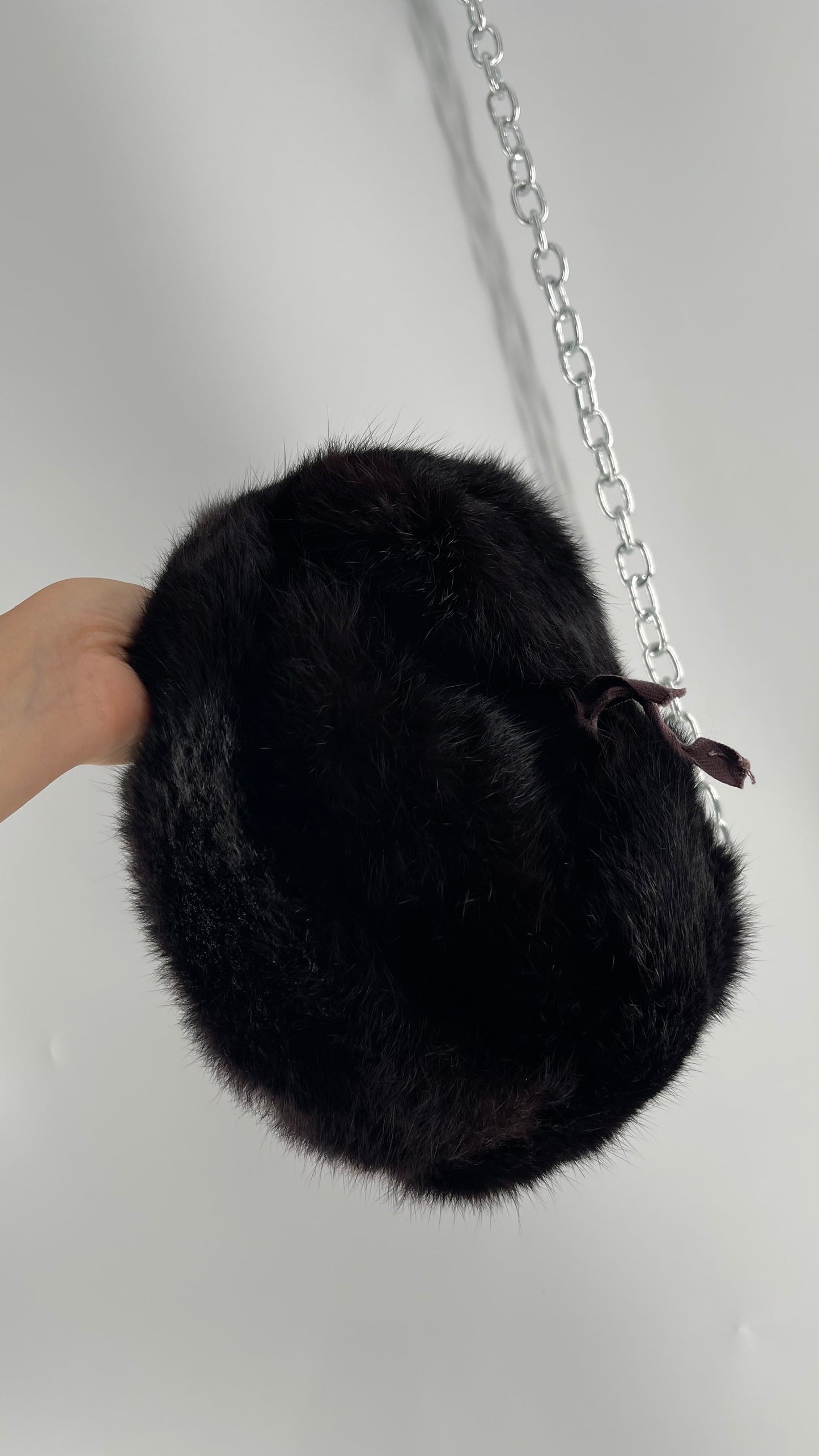 Vintage Russian Black Genuine Rabbit Fur Roller Hat with Pull Down Ear Muff Flaps