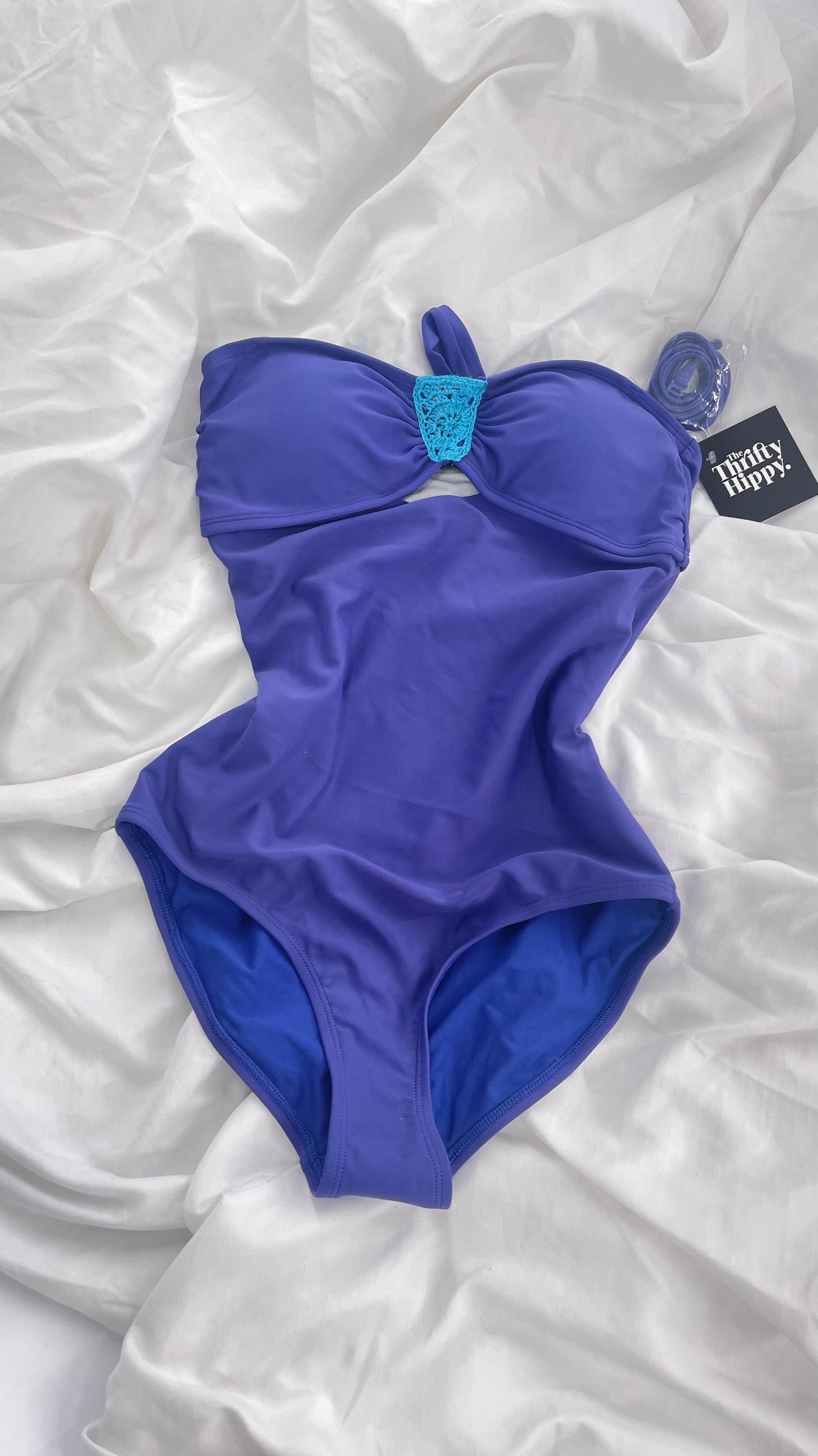 Aerie Purple/Blue One Piece Swimsuit with Crochet Bust and Open Back (Small)
