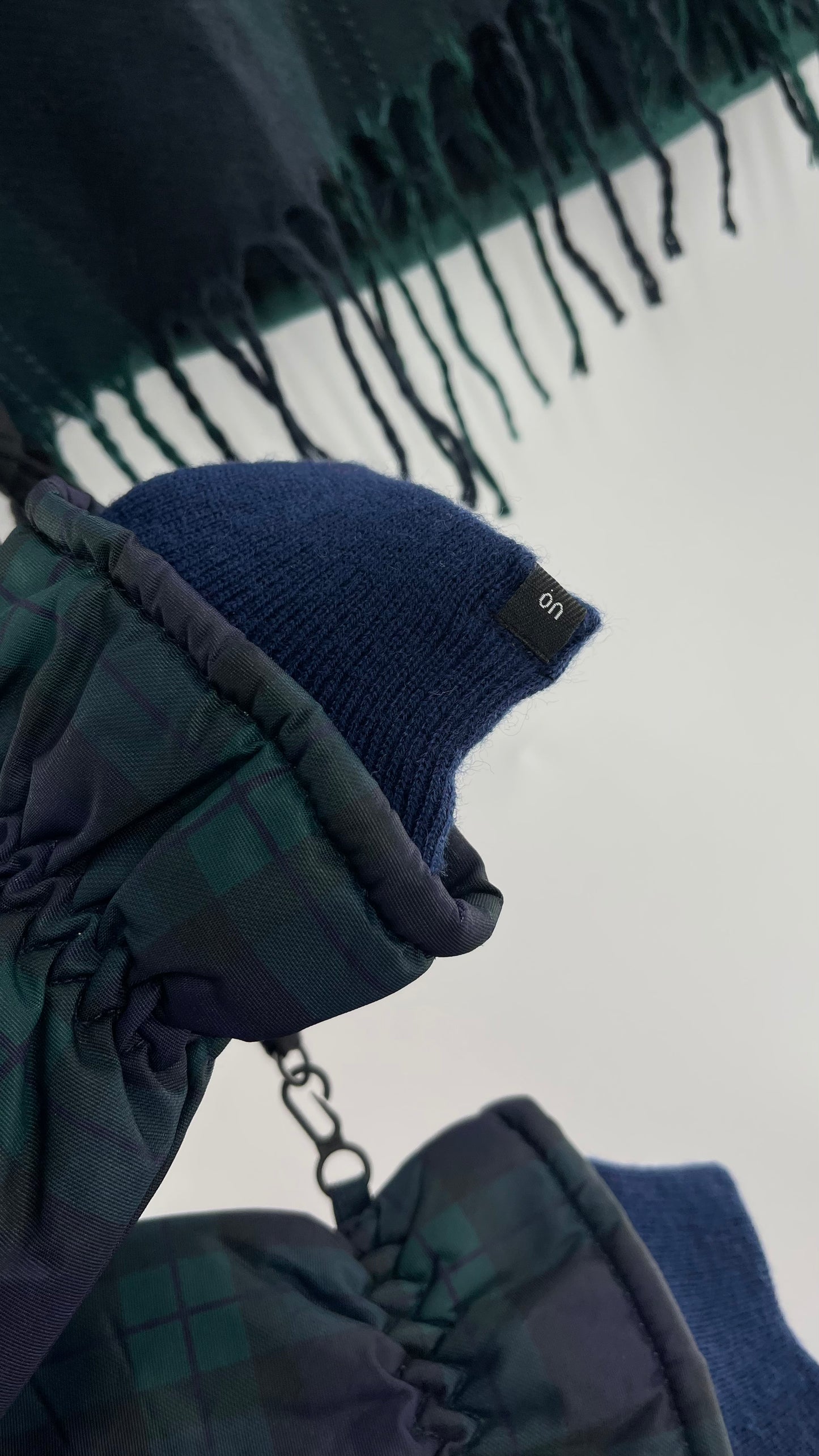 Urban Outfitters Plaid Navy Green Scarf and Matching Glove Set