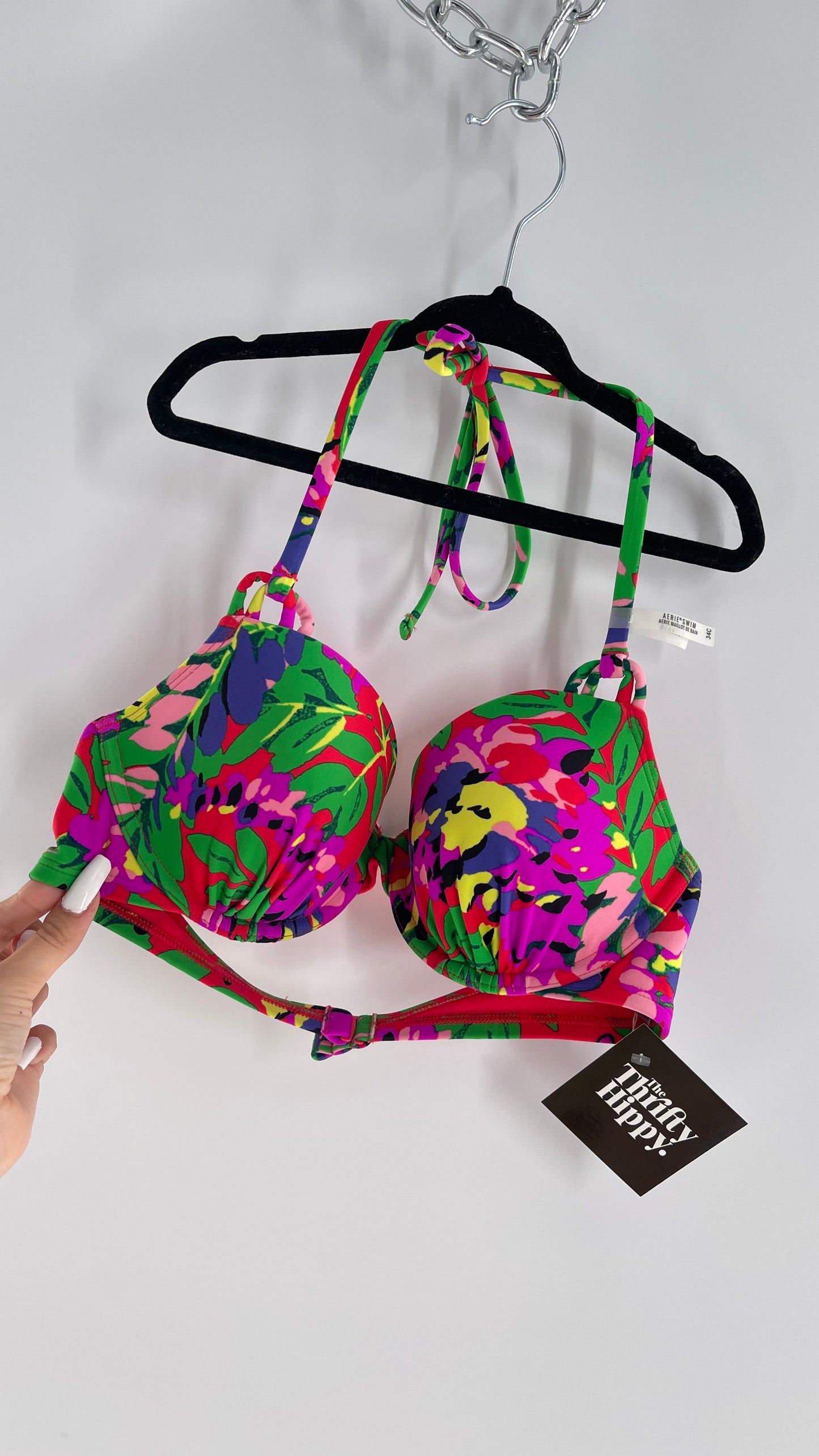 AERIE Red Tropical Underwire Swim Top (34C)