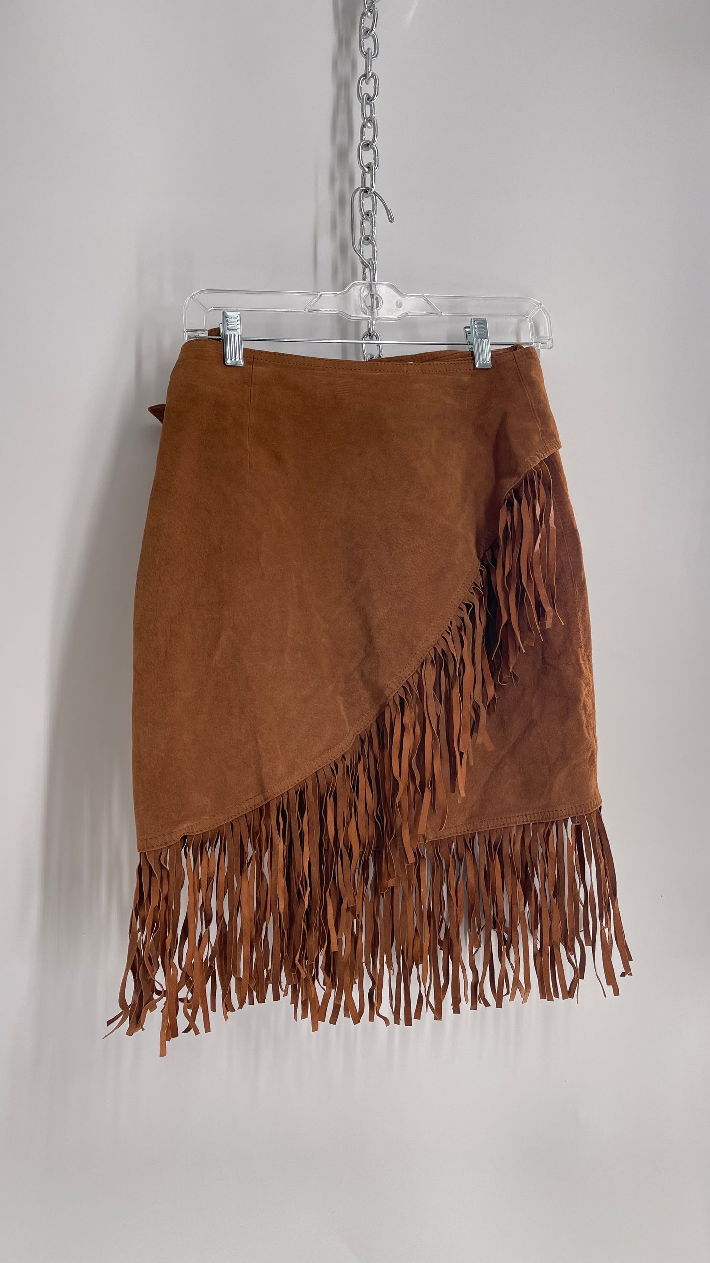 Vintage Cedars Brown Genuine Suede Leather Fringe Skirt (Medium)