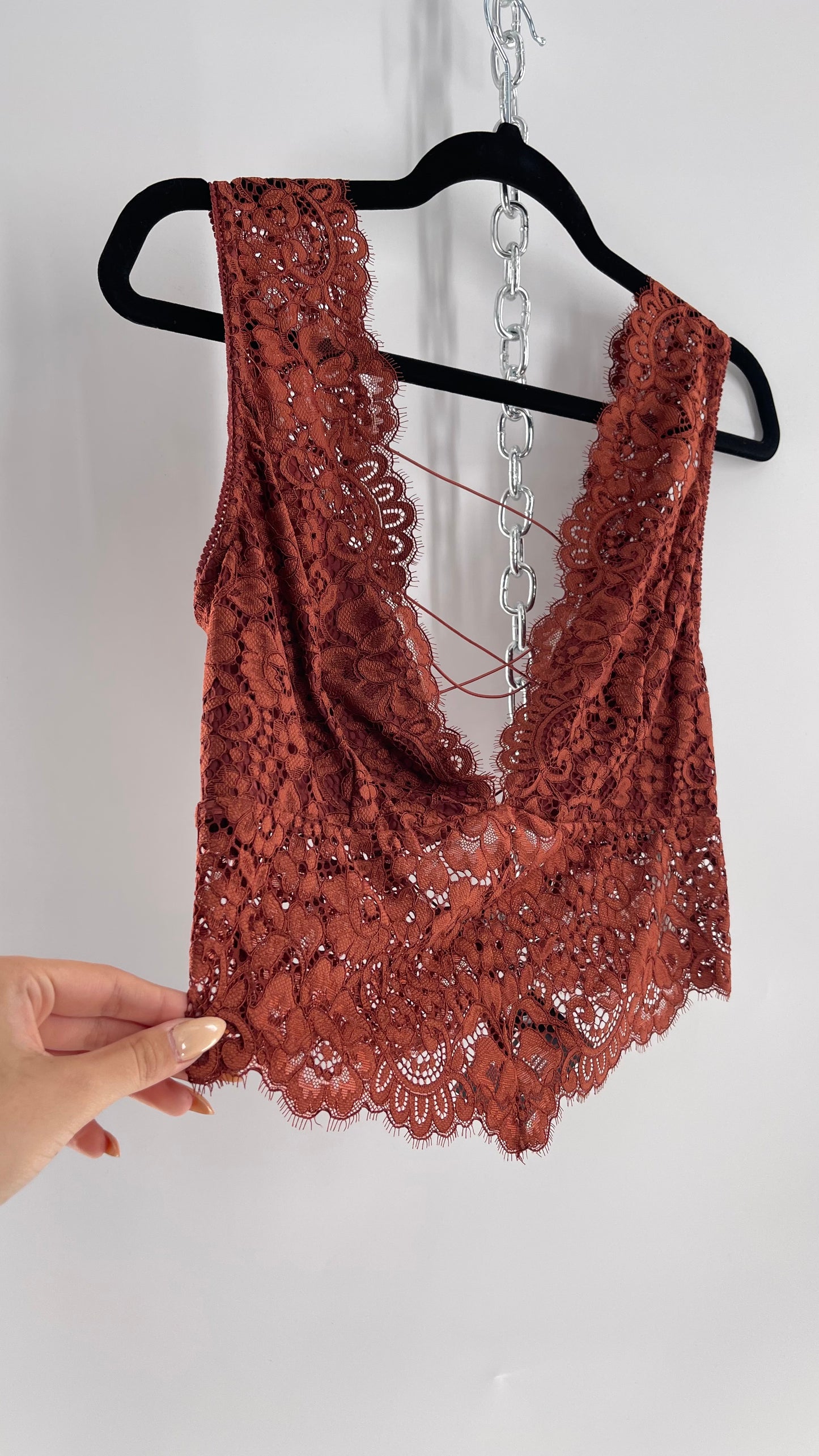 Intimately Free People Copper/Rust Lace Bralette with Lace Up Back (Large)