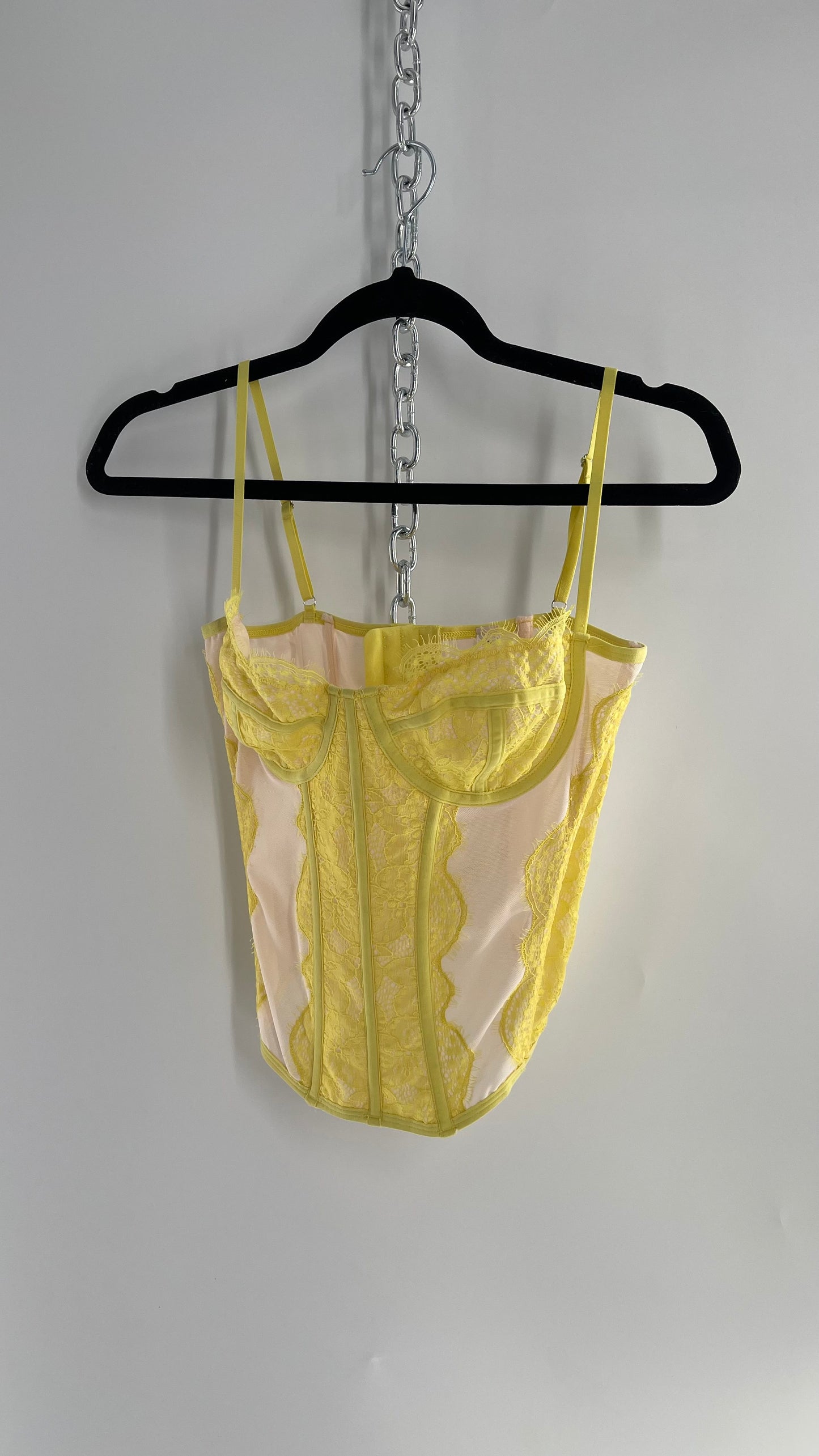 Urban Outfitters Yellow Lace Corset with Boning (Large)
