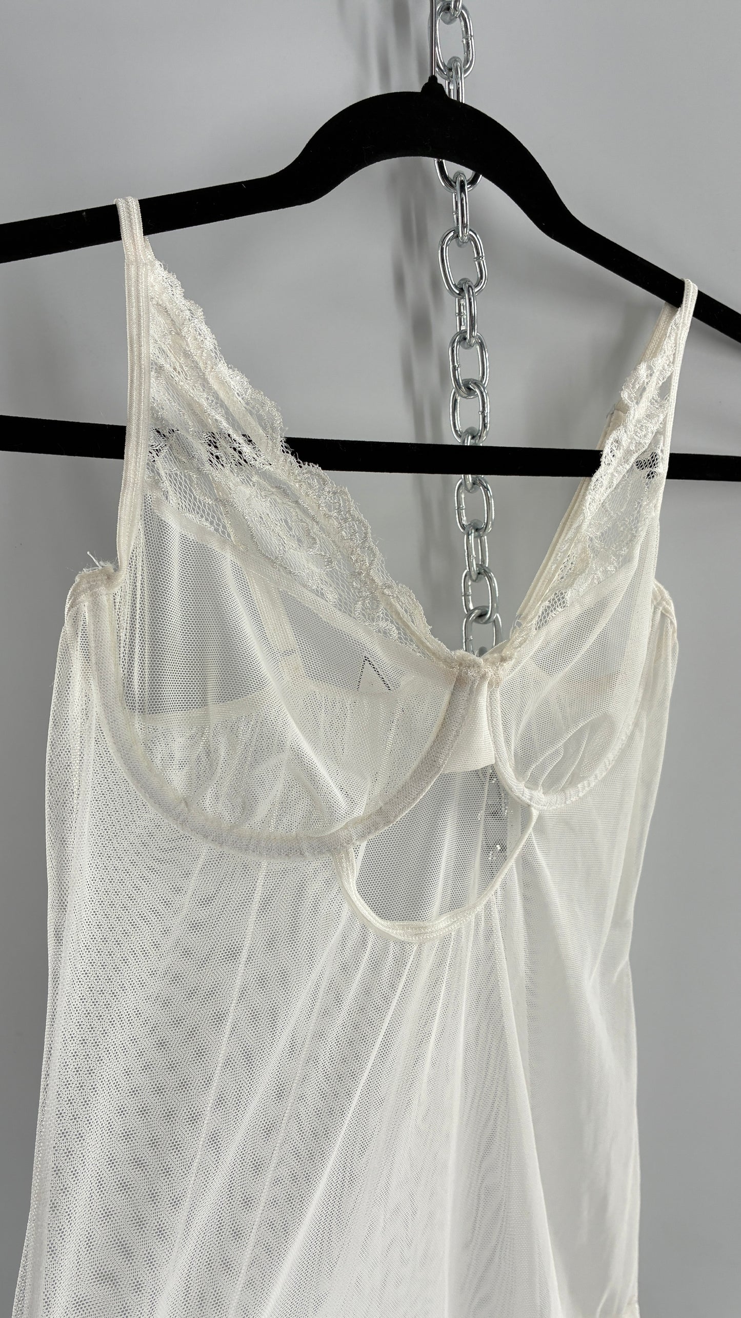 Vintage White Mesh Underwire Balconette Camisole with Thick Lace Band (S/M)
