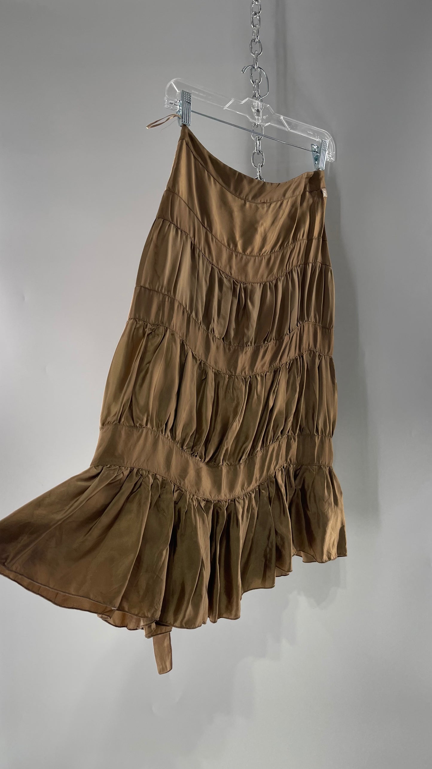 Ysatis Greece Bronze Metallic Fabric Skirt with Dainty Feminine Bow Detailing on Side (1)
