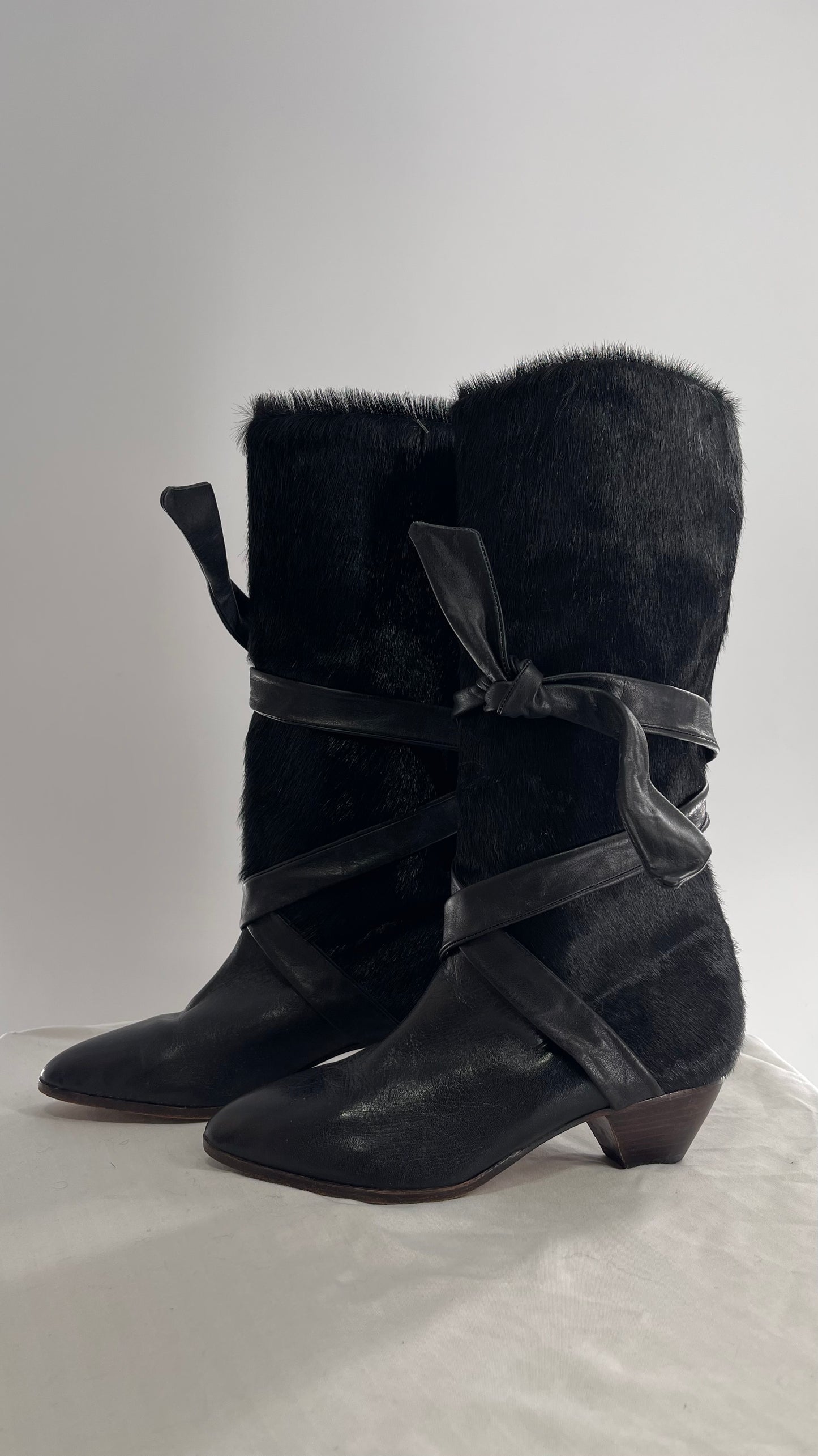 Vintage Nickels Black Italian Fur Boot with Leather Straps (7)
