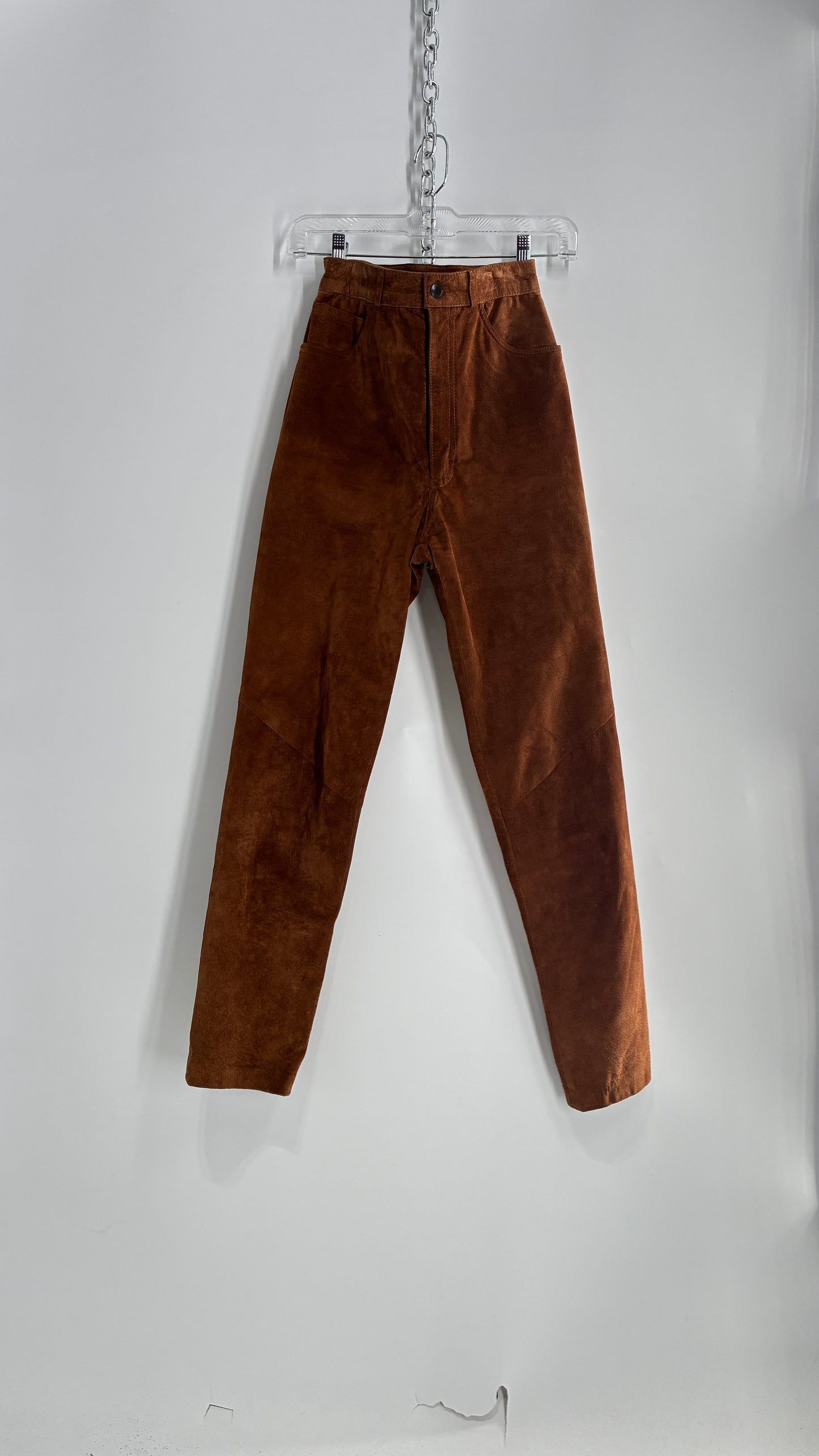 Vintage 1980 ANNTAYLOR High Waisted Brown Suede Leather Straight Leg Bottoms (2)