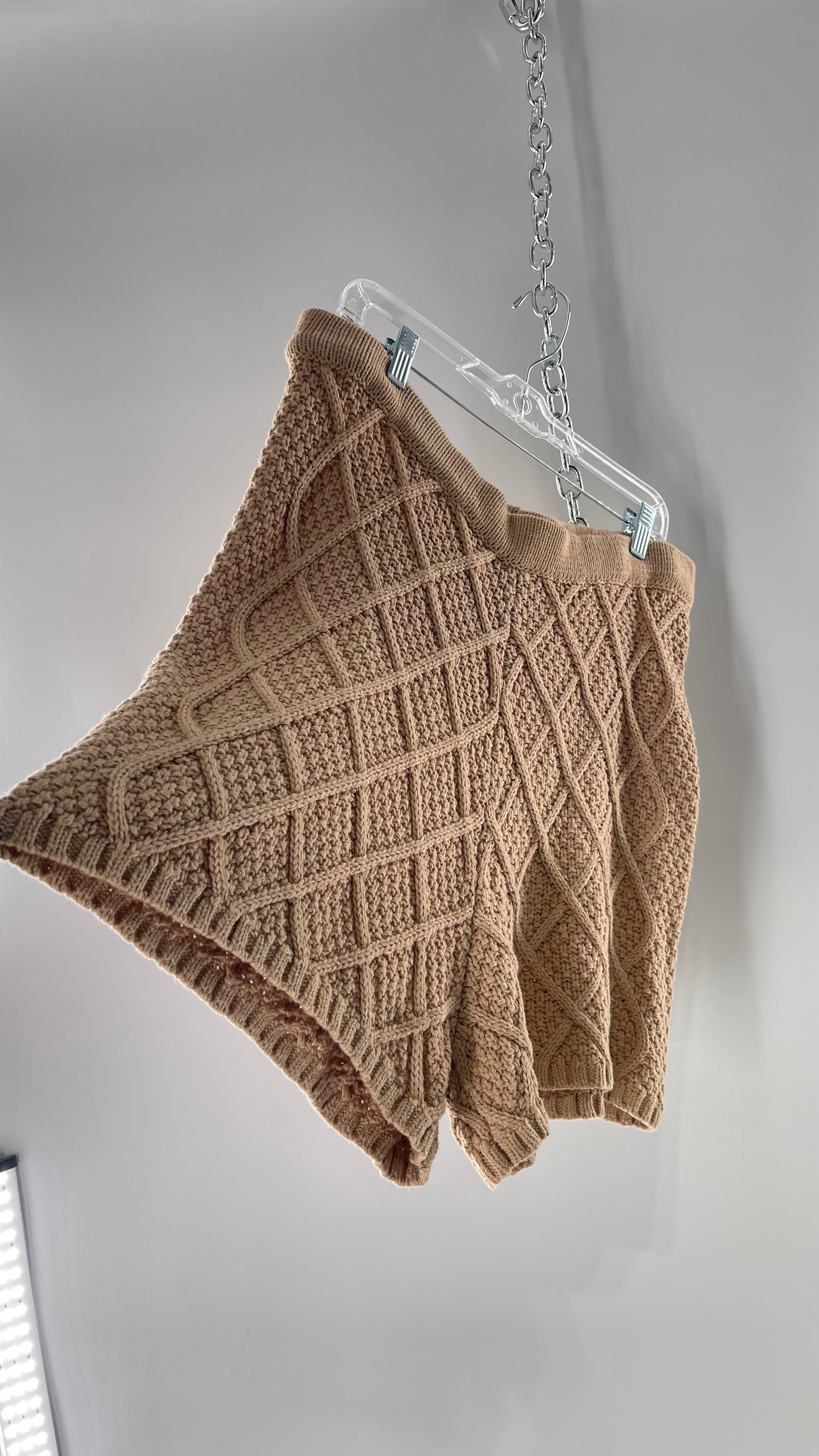 Anthropologie Current Air Knit Tan Crochet Argyle Shorts(XL)