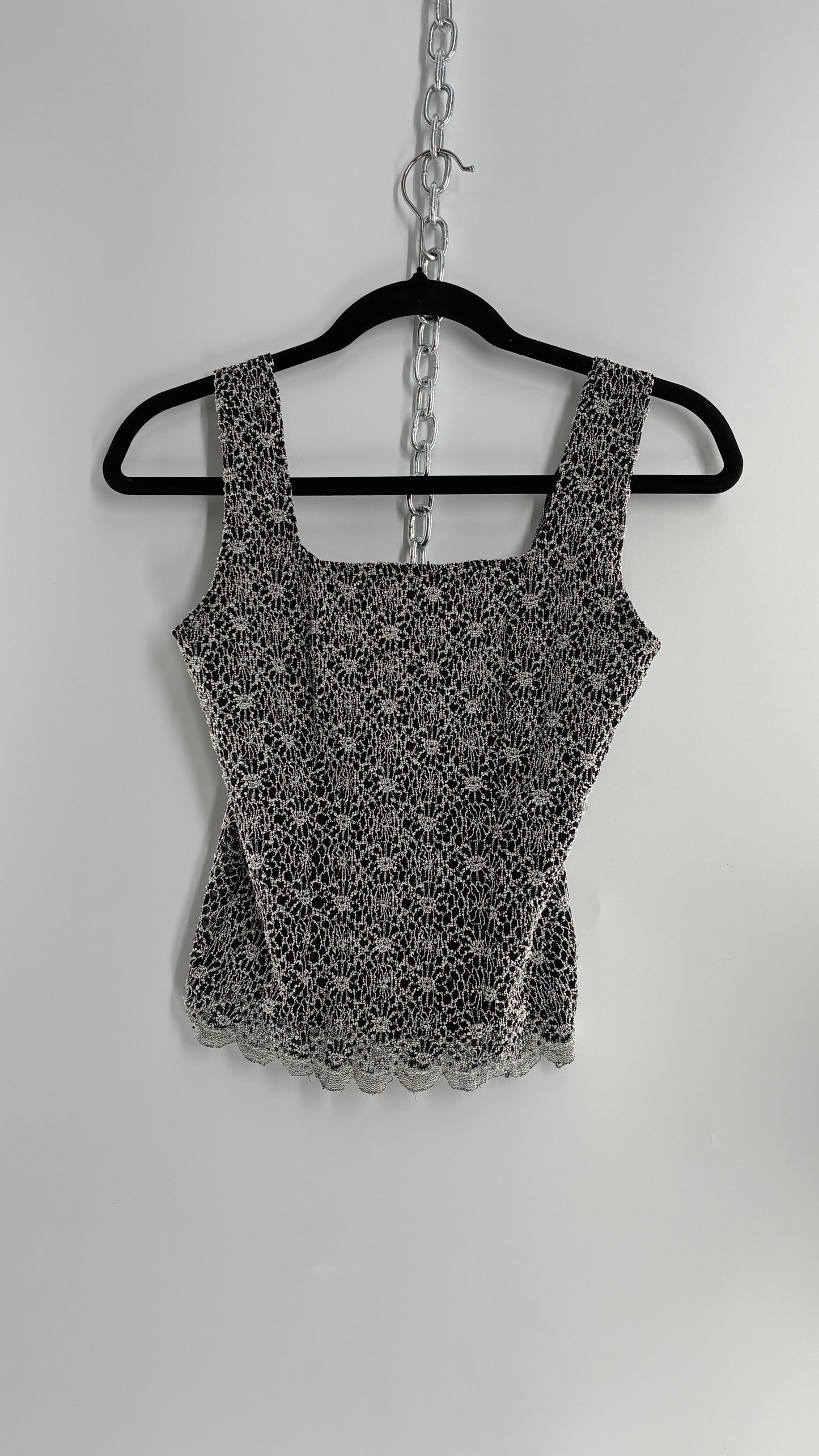 Vintage 1990s Black and White Lace Camisole (Small)