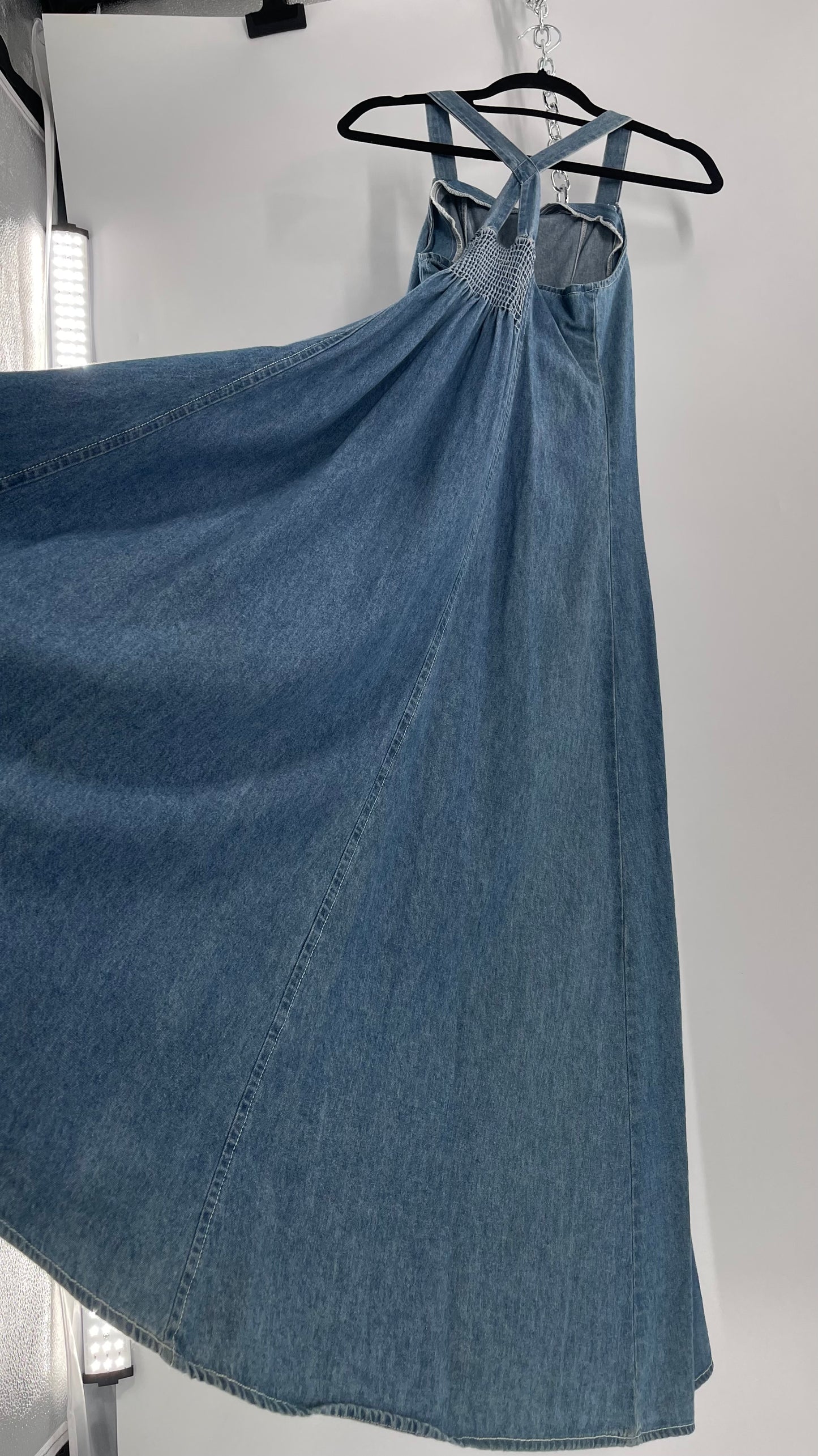 Vintage CDC Denim Triple Tie Bust Maxi Dress (6)