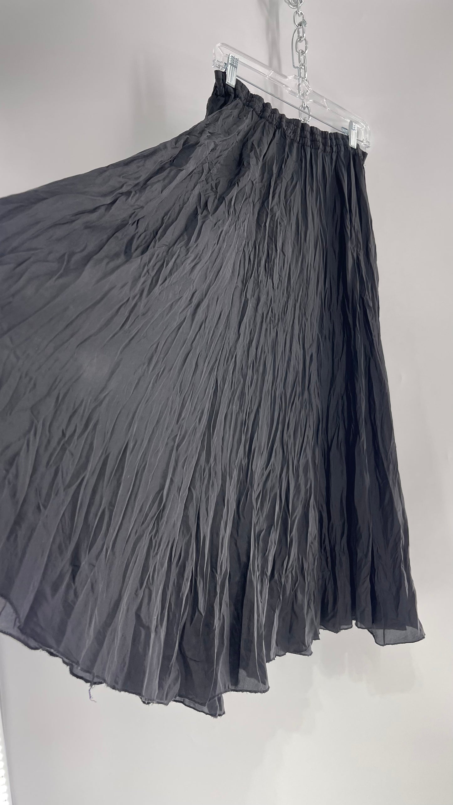 Vintage Adrian Jordan Black Full Length Crinkle Skirt 100% Silk (18/20)