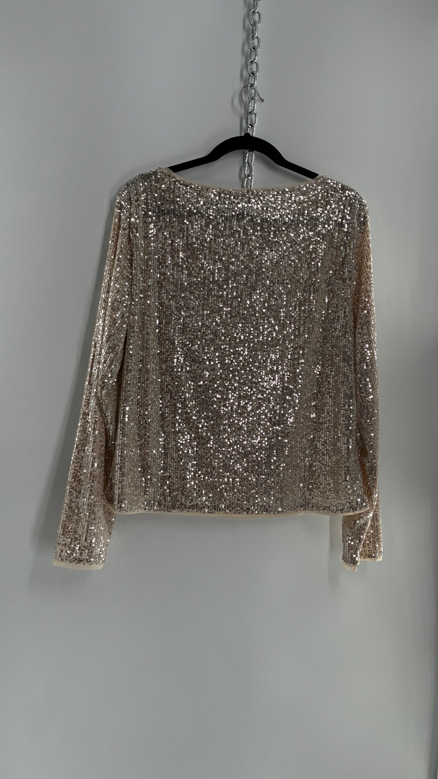 LOFT LOFT Champagne Sequin Long Sleeve Blouse with Tags Attached (XL)