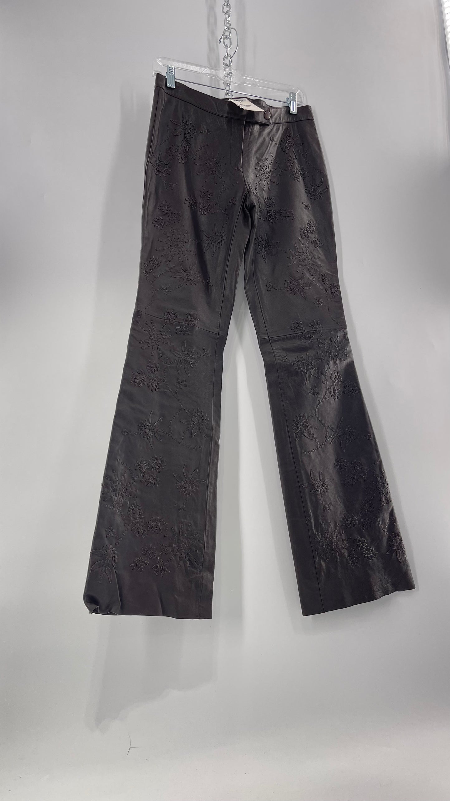 Moschino Brown Leather Embroidered Pants (10) ***WITH TAGS***