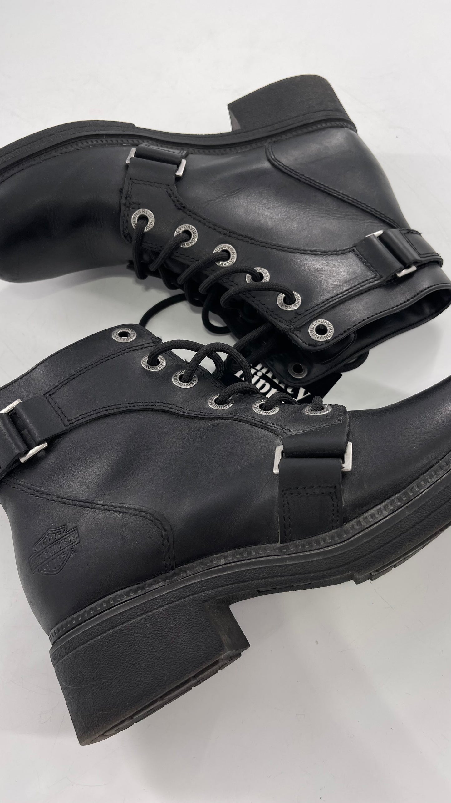 Harley Davidson Black Leather Combat Boots (8.5)