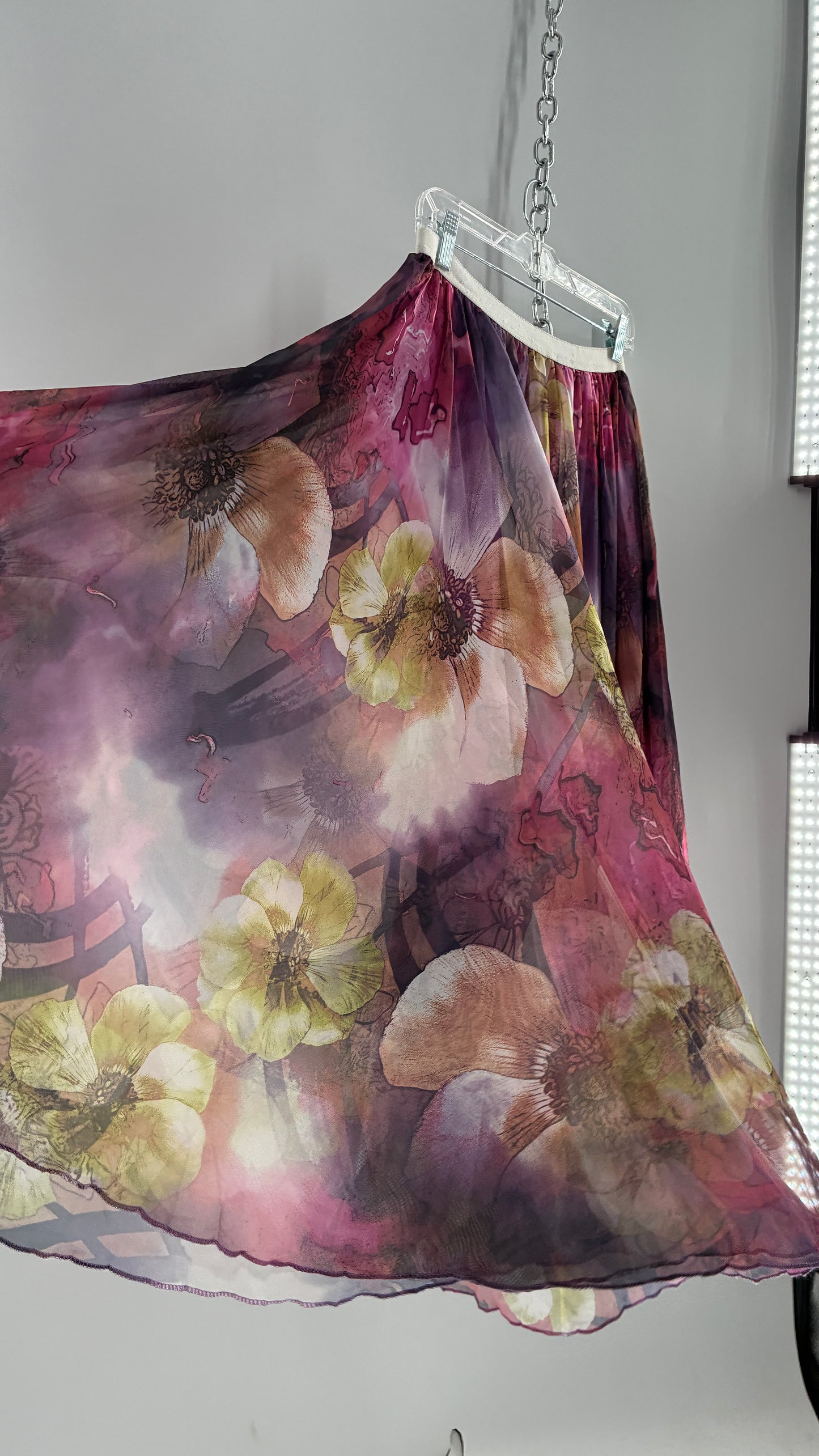Vintage Full Length Silky Graphic Florals Skirt (Medium)